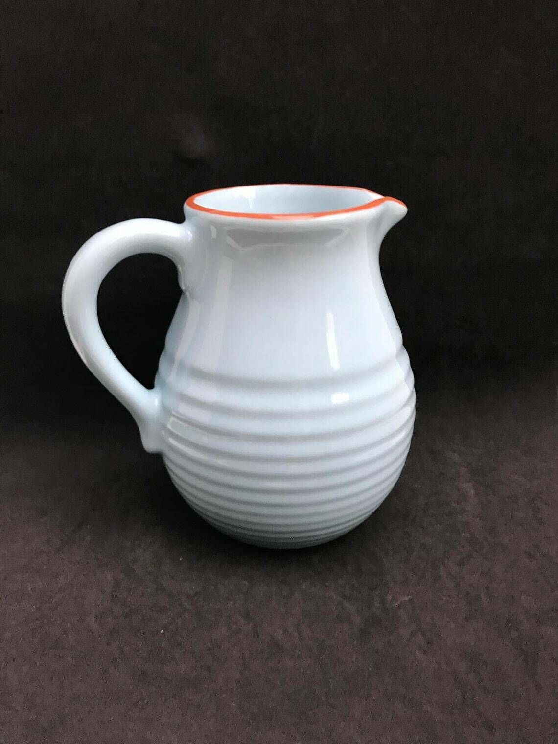 Pitcher Stoneware Water Or Wine Large James Oliver Pottery, French Country Blue Cobalt Antique Grey Ceramic Stoneware photo vintage
