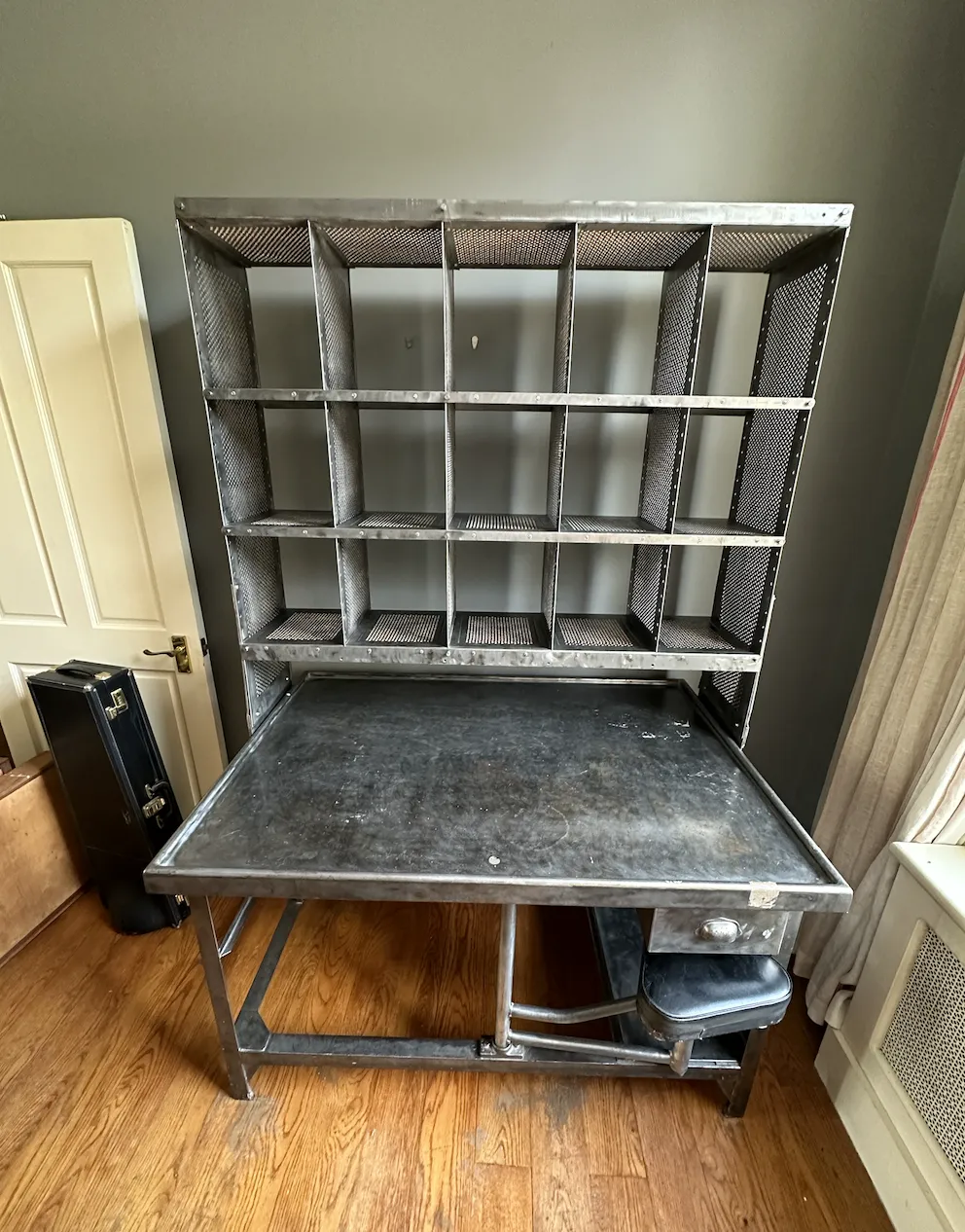 Rare French Steel Post Office Sorting Desk photo for sale