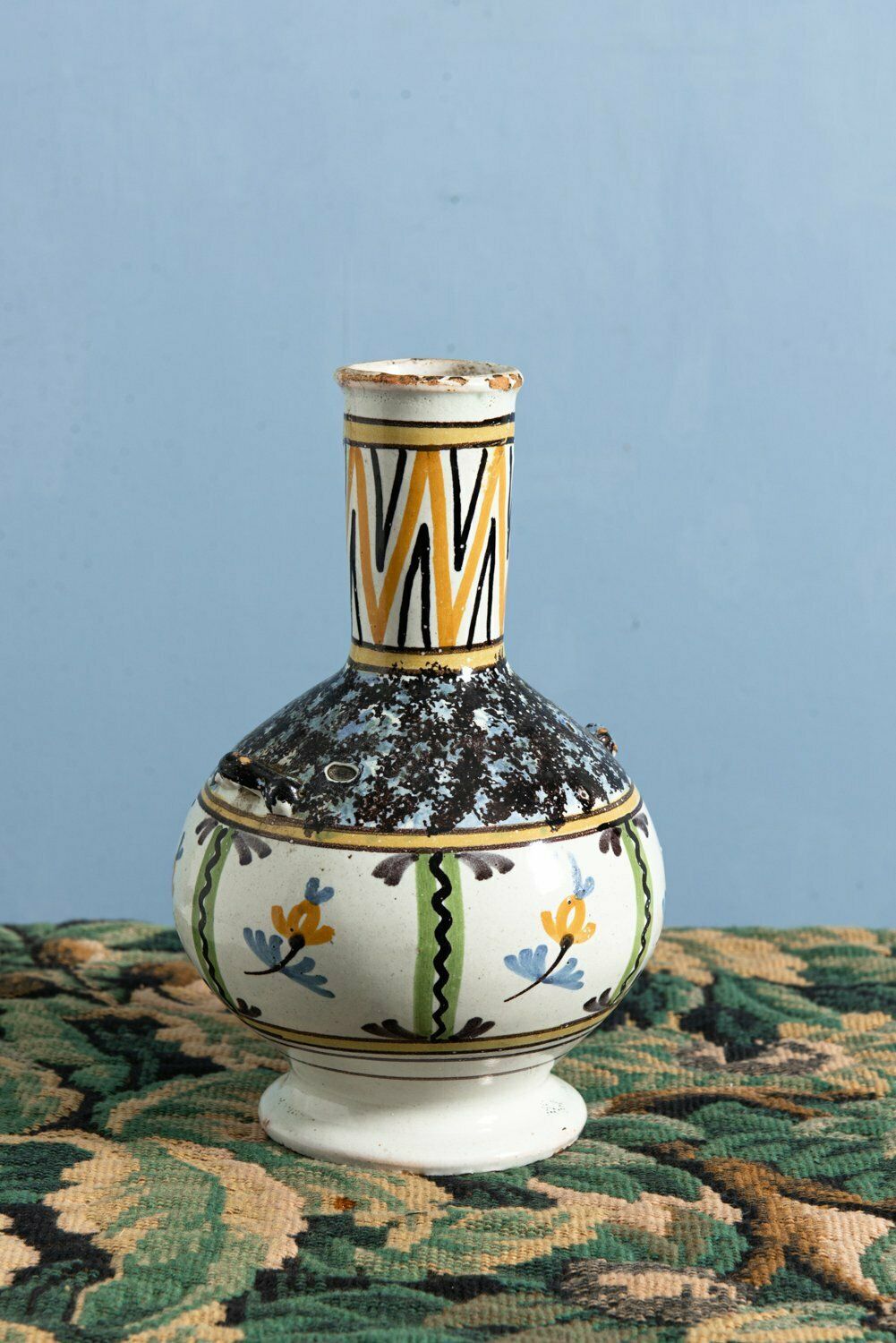 Nevers Faience Yellow Andf Black Floral Bottle 18th Century photo furniture