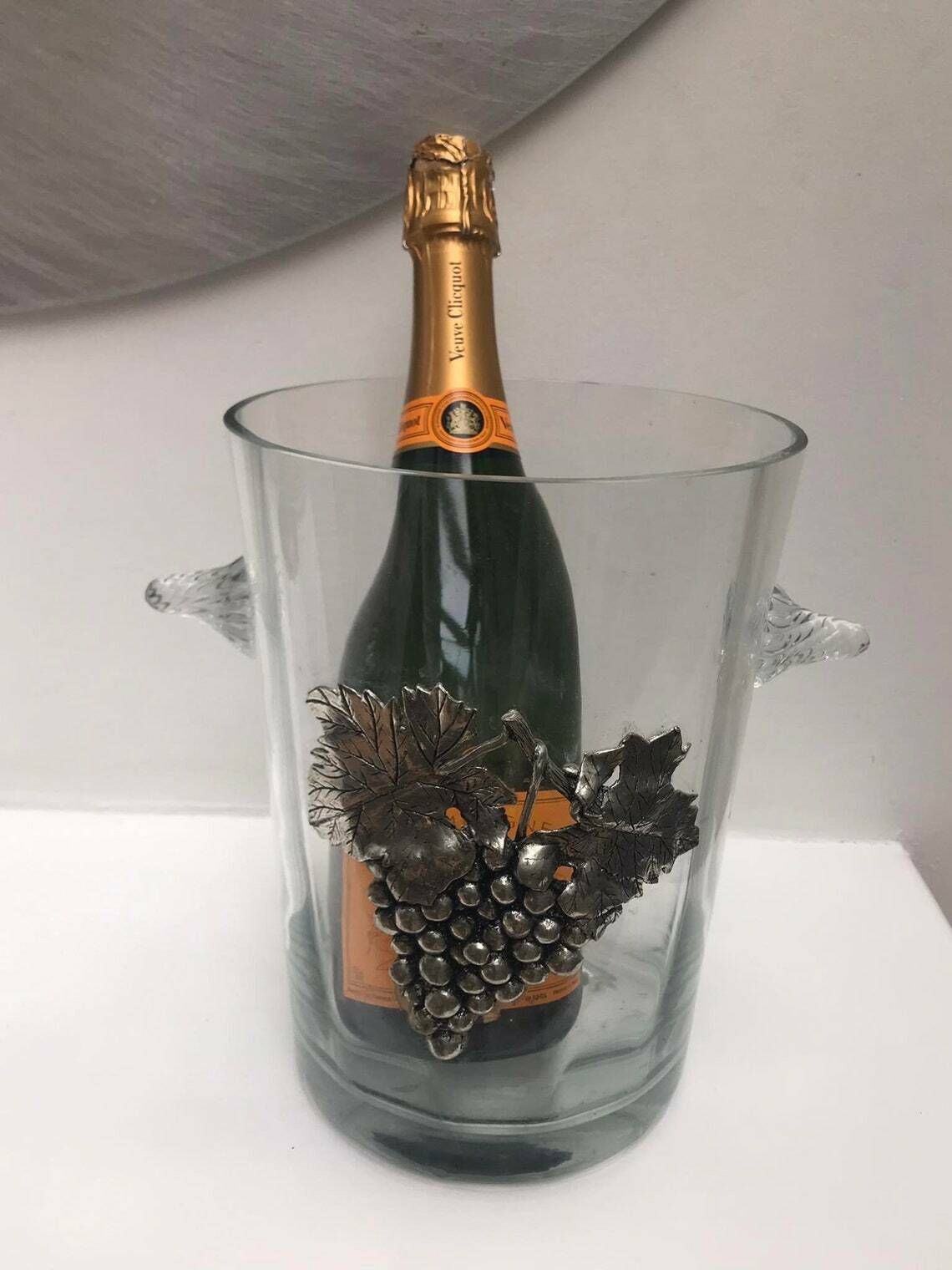 Champagne Ice Bucket Faceted Glass With Handles Glass Wine Cooler Chiller Hollywood Regency Bar Cart Styling Wedding Gift Luxury Barware photo Home Decor