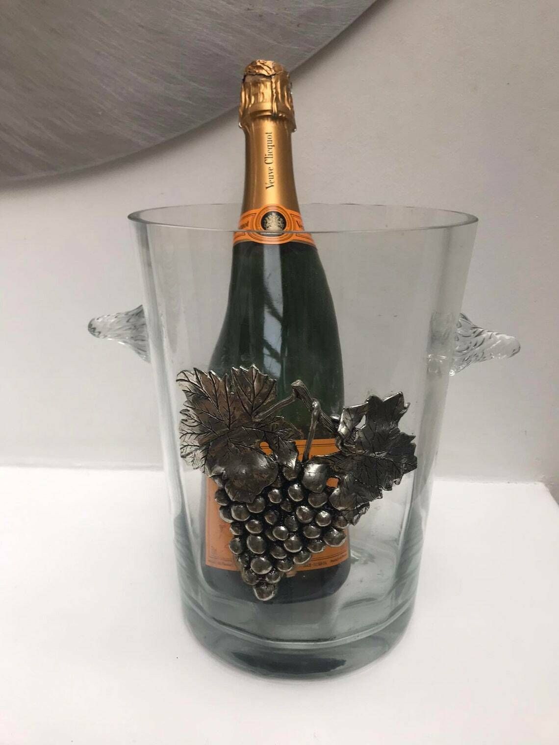 Champagne Ijsemmer Geslepen Glas Met Handvatten – Glazen Wijnkoeler Hollywood Regency Barkartdecoratie Luxe Barware Huwelijkscadeau photo vintage