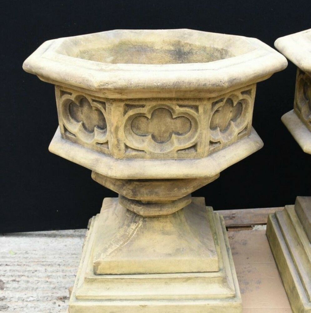1650.0 Gothic Stone Garden Urns   Octagonal On Pedestal Base Architectural photo
