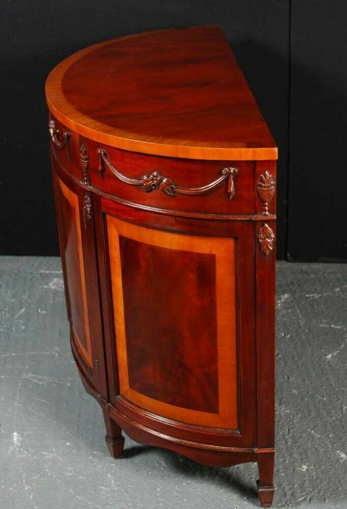 Regency Demi Lune Commode Cabinet Mahogany Satinwood Banding Server photo vinterior