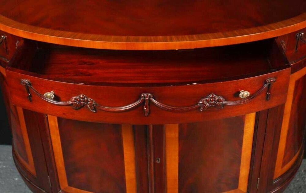 1495.0 Regency Demi Lune Commode Cabinet Mahogany Satinwood Banding Server photo