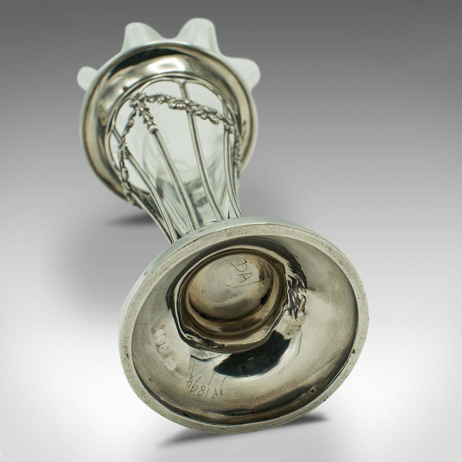 photo furniture Small Antique Stem Vase, English, Silver, Glass, Decor, Art Nouveau, Edwardian