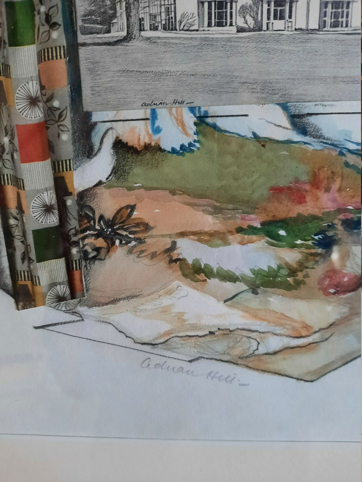 Original Watercolour, Pencil, Pen & Ink Collage By Adrian Hill   Mcm Artist photo furniture