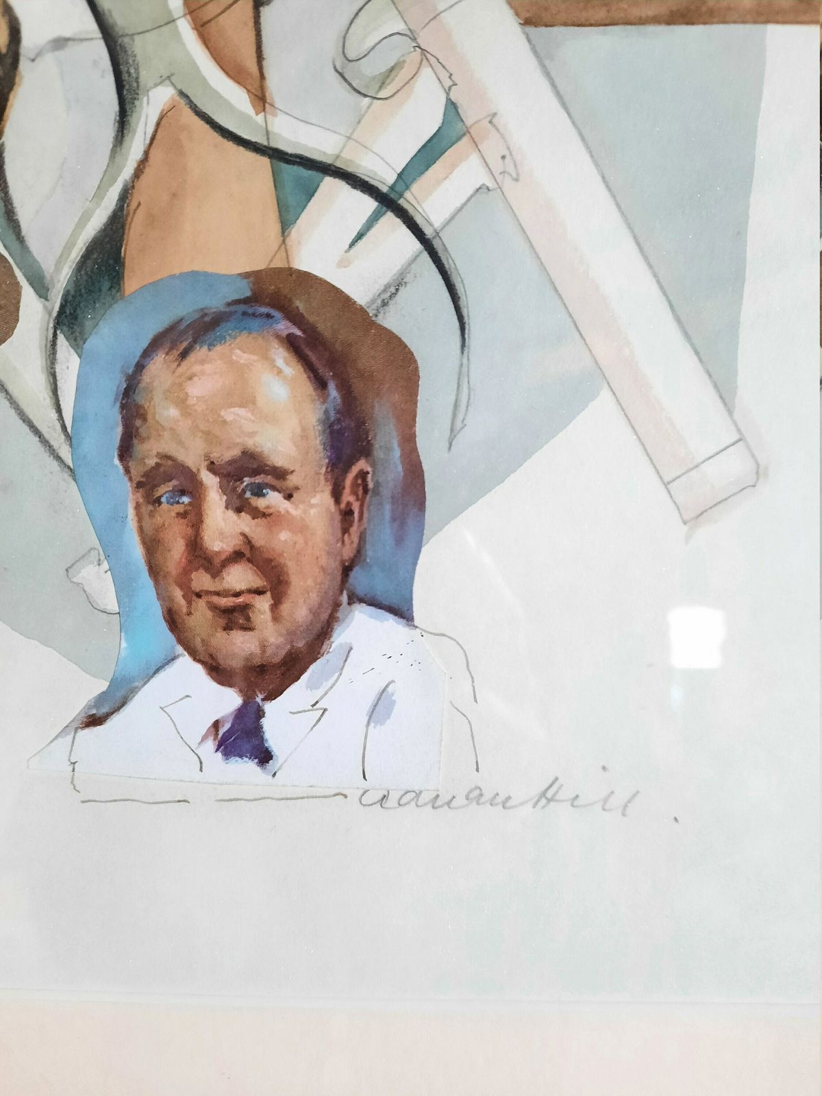 Original Watercolour, Pencil, Pen & Ink Collage By Adrian Hill   Mcm Artist photo furniture