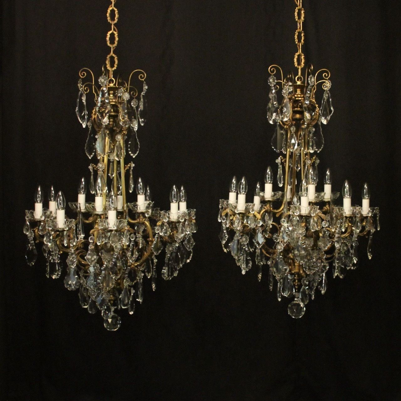 Lighting French Pair Of Gilded Bronze Antique Chandeliers photo