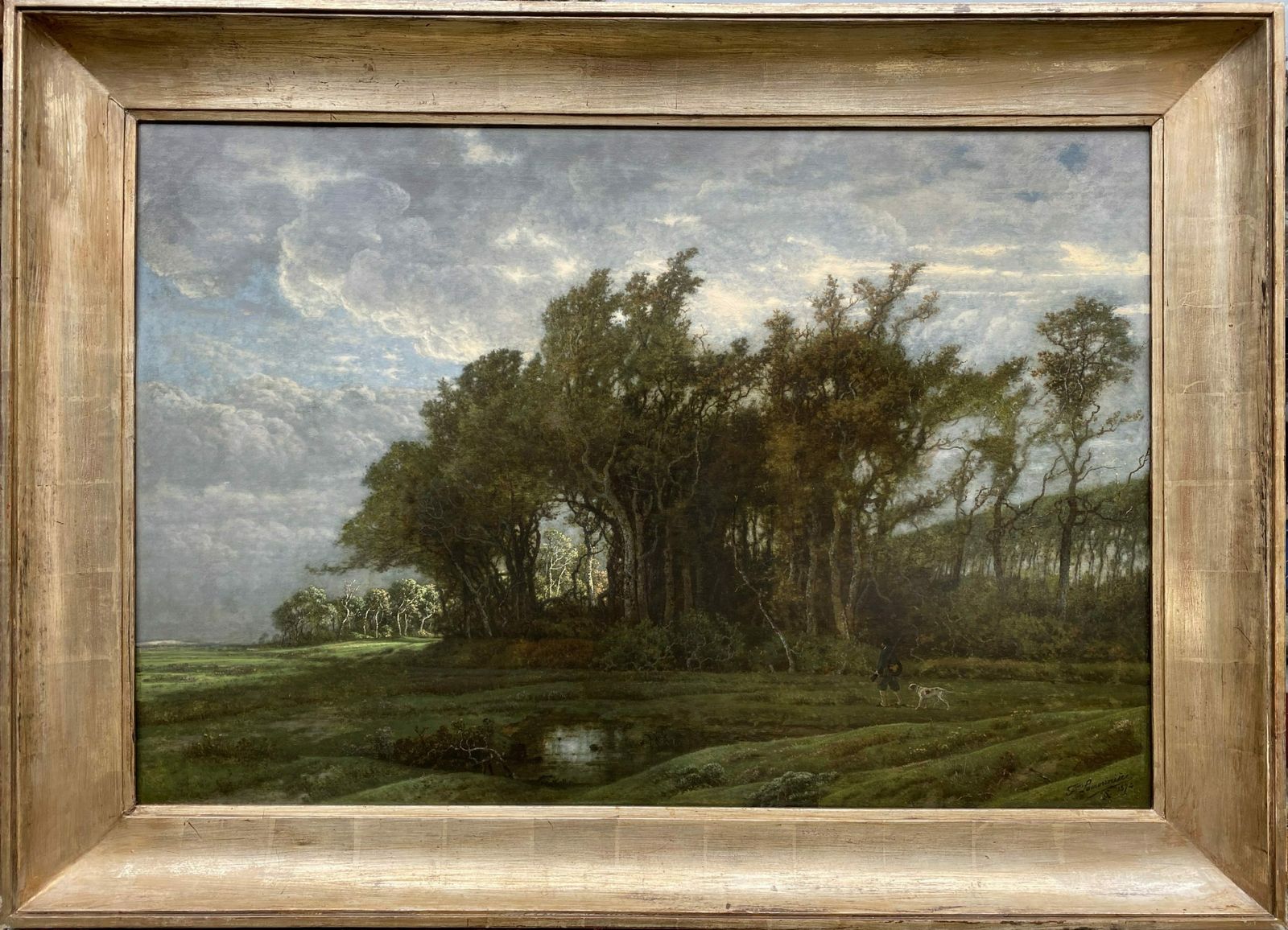 François Lamorinière,  Antwerp 1828 – 1911, Landscape With A Hunter And His Dog, Oil On Mahogany Panel