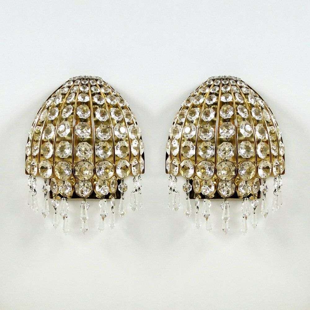 Set Of 2 German Gold Plated And Glass Wall Lamps From Palwa, 1960s