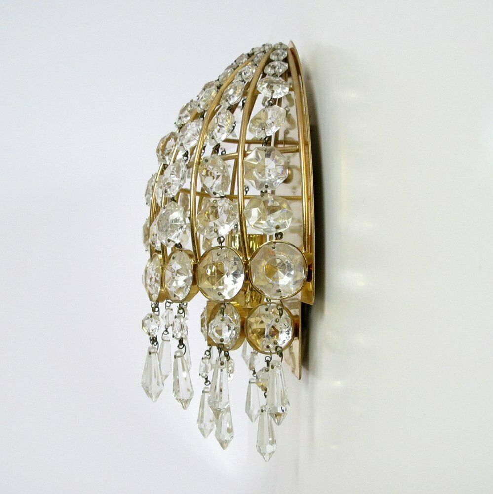 Set Of 2 German Gold Plated And Glass Wall Lamps From Palwa, 1960s photo for sale