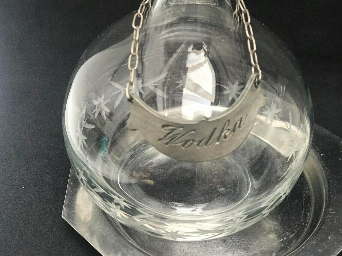 Likeurset – 2 Glazen Flessen Voor Gin, Wodka, Whisky, Porto En Meer – Hollywood Regency Baraccessoire – Cadeau Voor Hem photo vintage