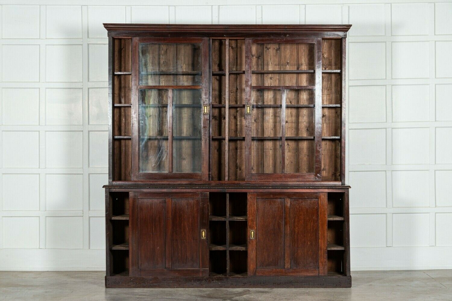 Large 19thc English Mahogany & Pine Haberdashery Glazed Cabinet photo for sale