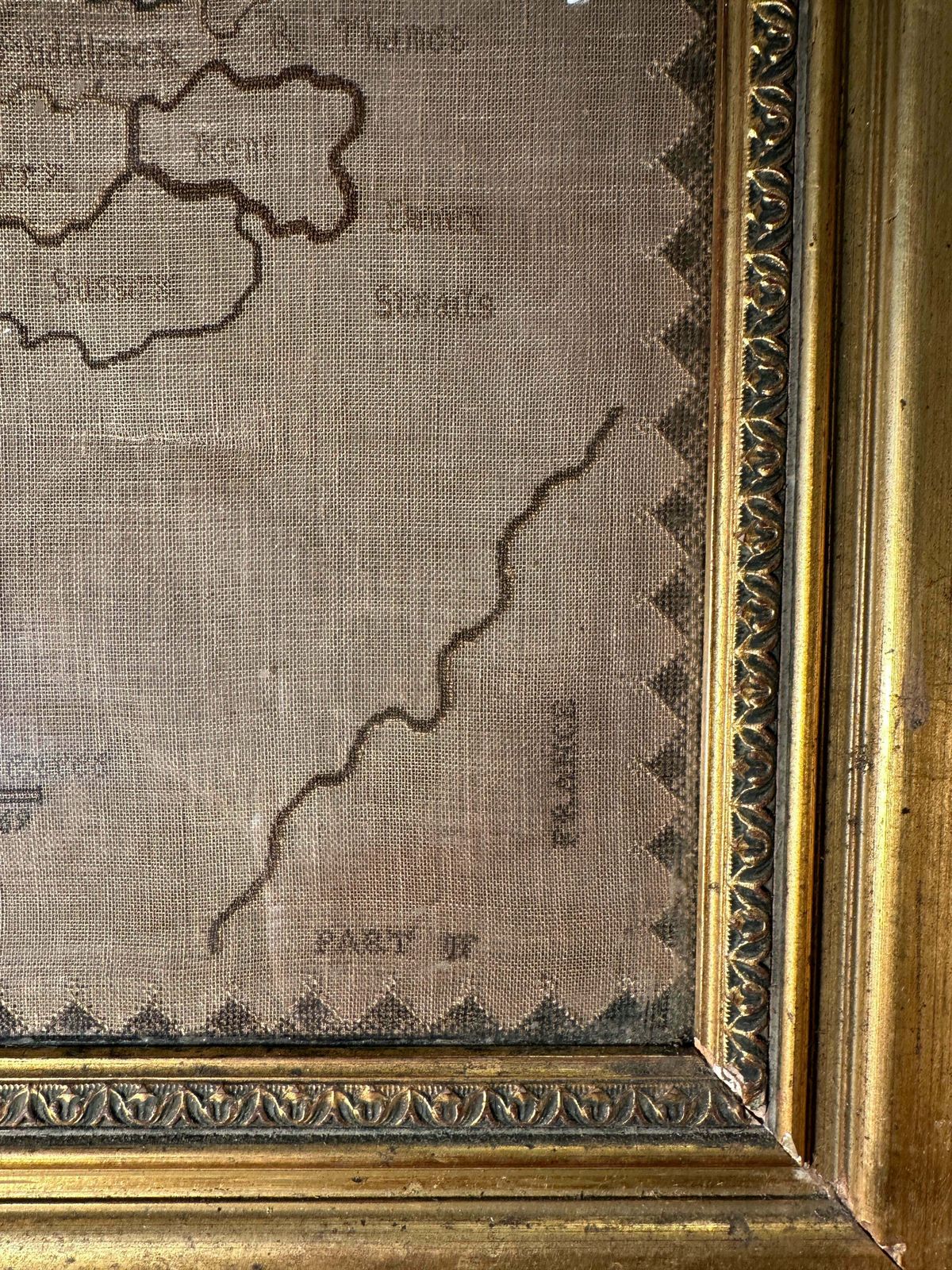 Antique Regency Needlepoint Lace Sampler Map Of England & Wales By Ann Hampson Aged 10 Dated 1837 photo Art