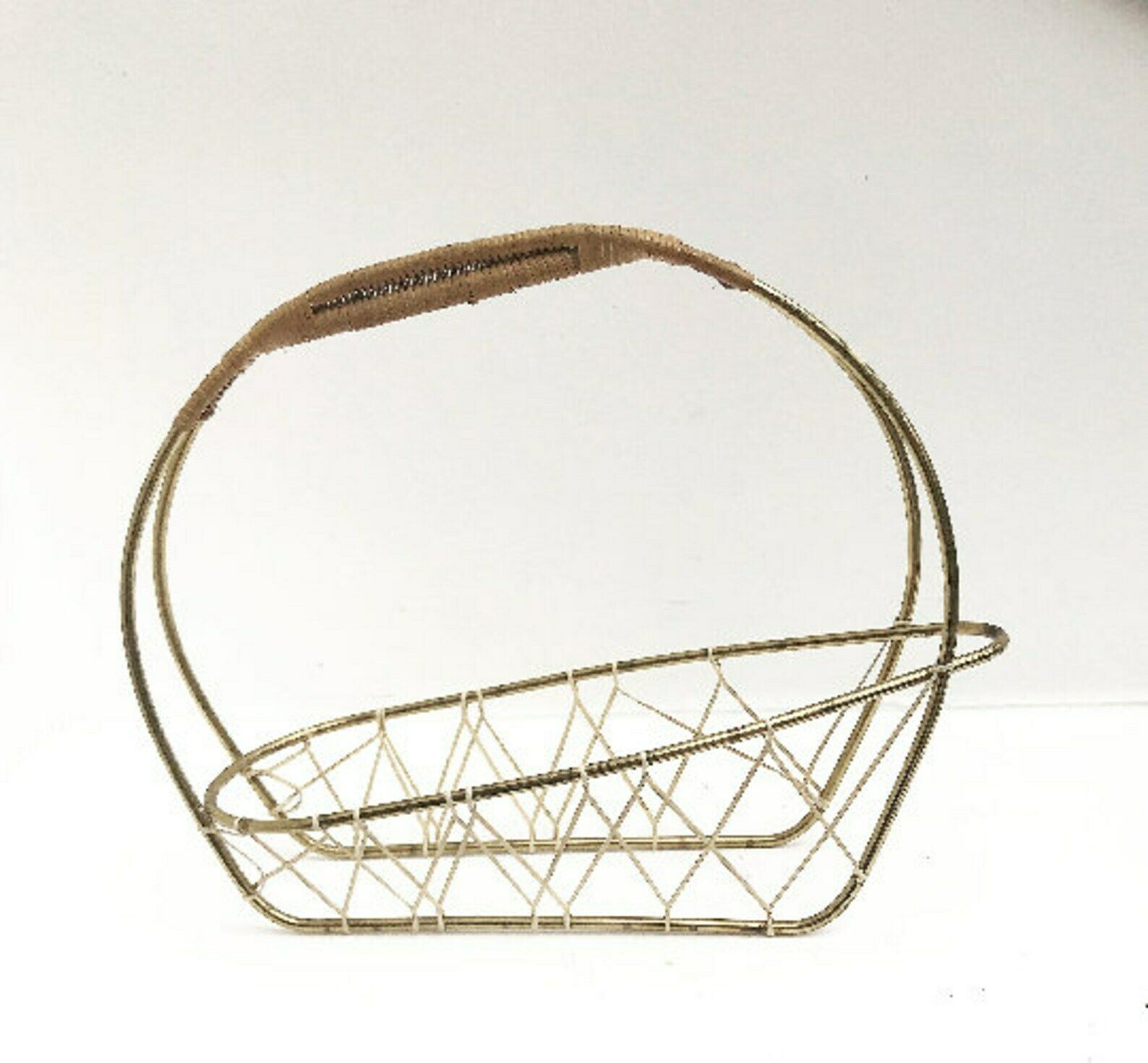 photo for sale Wine Bottle Holder Wine Pourer Stand Caddy Gold Light Wire And Bamboo On The Handle, 70s Bar Cart Hollywood Regency Gift For Him