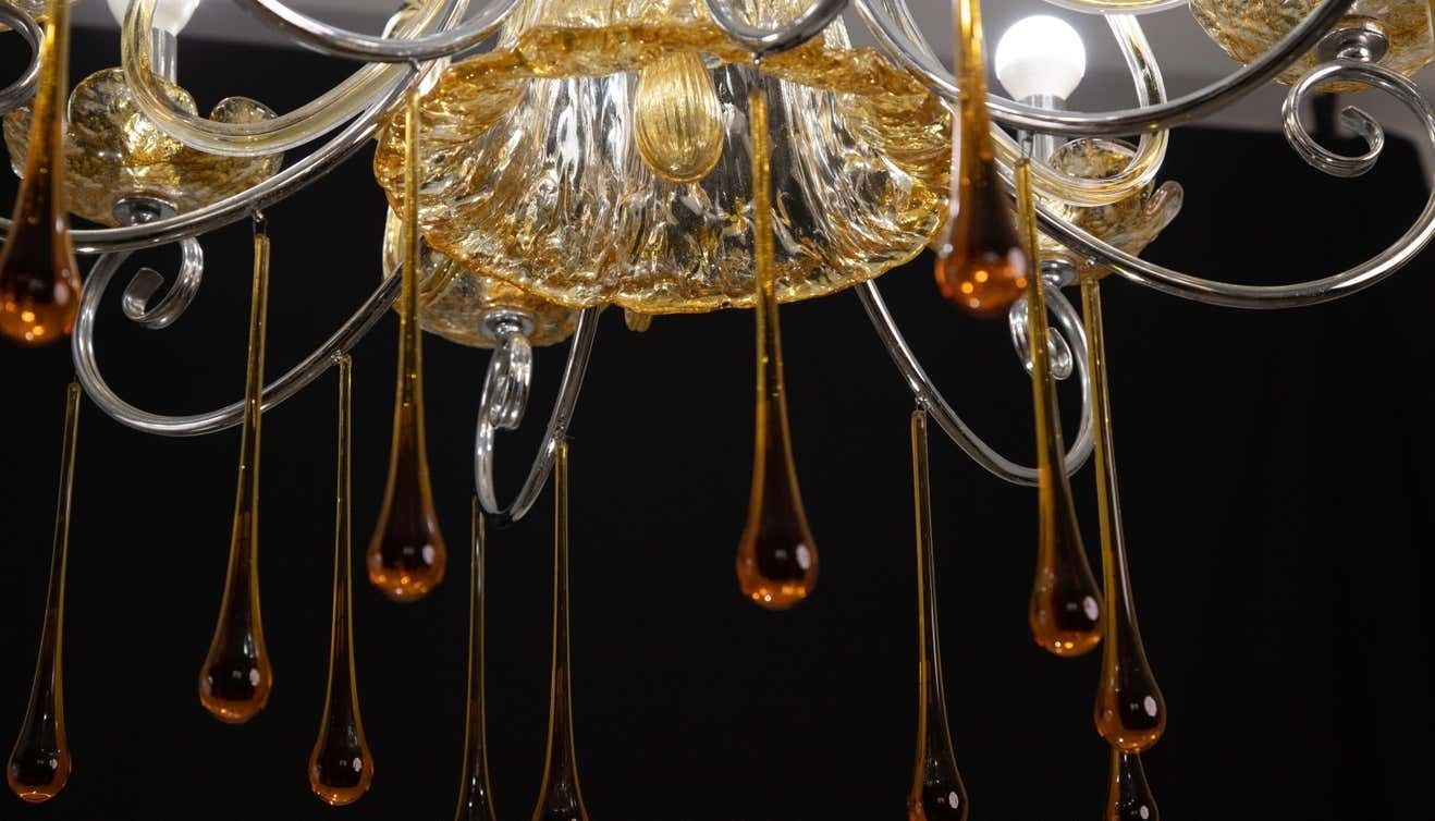 Spectacular Murano Amber Chandelier, 8 Arms, 1980s photo 2123.0