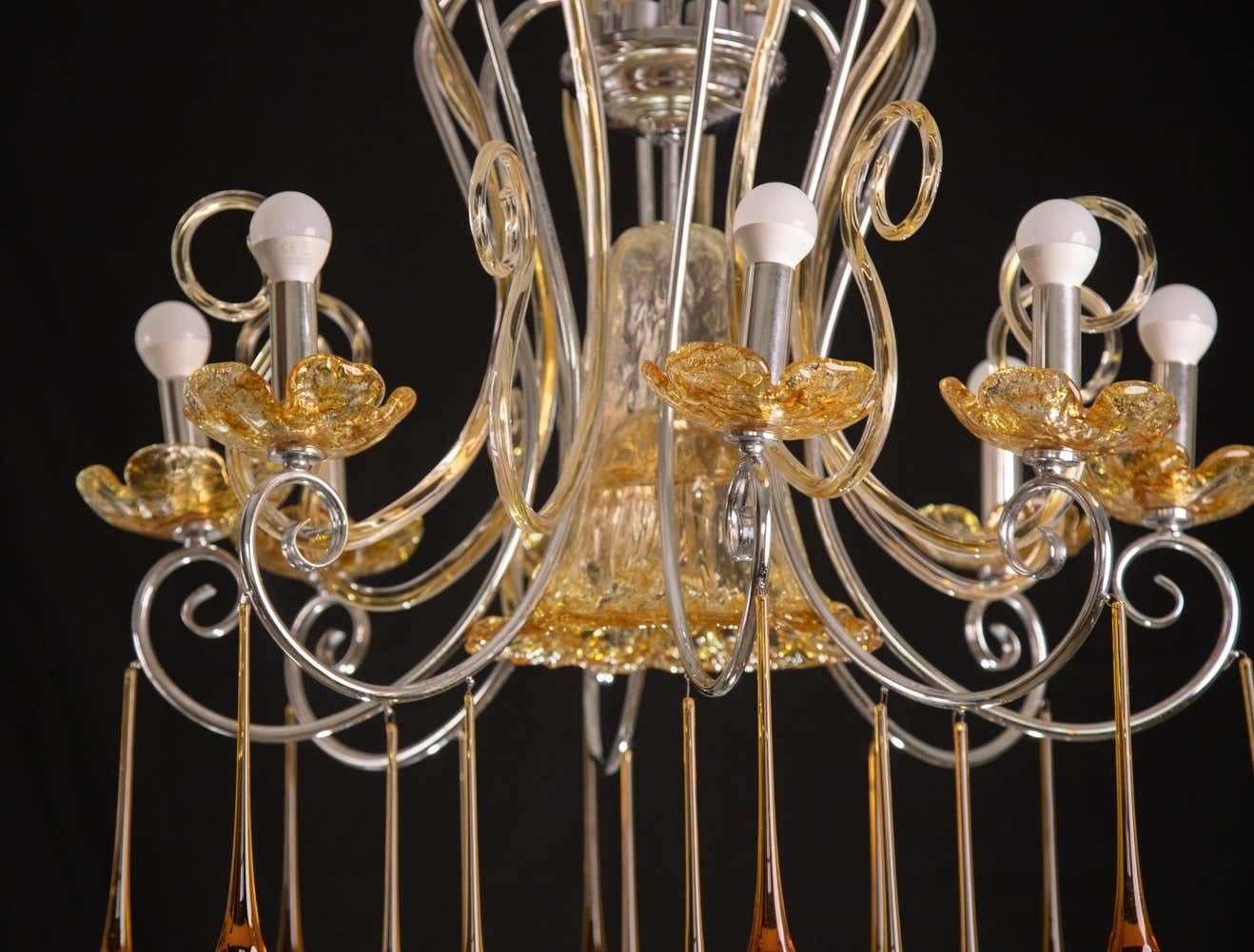 Spectacular Murano Amber Chandelier, 8 Arms, 1980s photo vintage