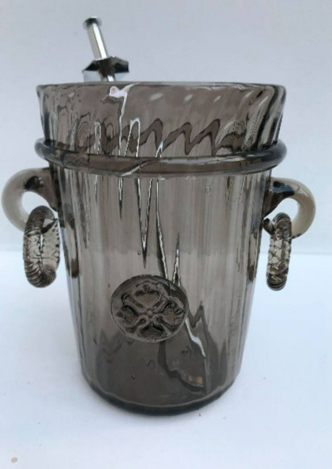 photo furniture Ice Bucket Gray Glass Vintage Crystal Smoked Glass Bar Accessories, Mid Century Modern Vintage Bar, Cocktails Gift Him Wedding Gift