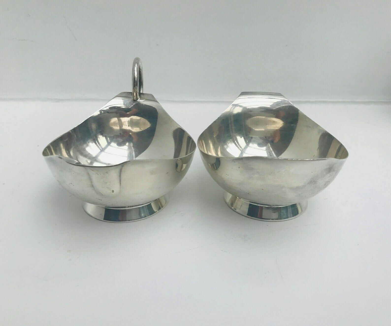 photo for sale Creamer And Sugar Bowl Nysolv 60gr Norway Silver Plated Mid Century Modern Scandinavian Design Scandinave Table Modernist Kitchen Decoration
