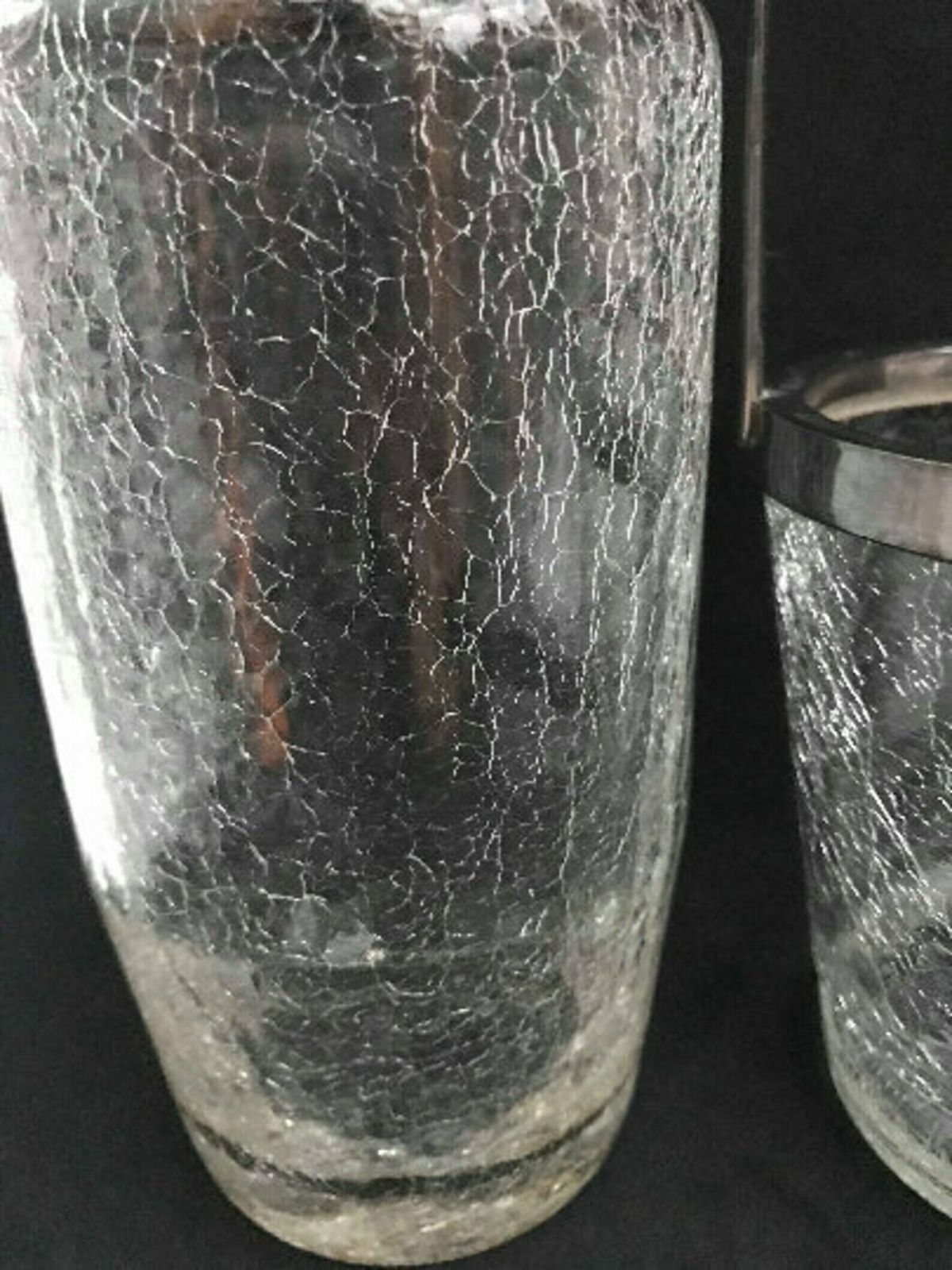 Vintage Set Bar Cocktail Shaker And Ice Bucket Stainless Steel And Crystal Bar Accessories Mid Century Martini Cocktail Mixing Glass photo vintage