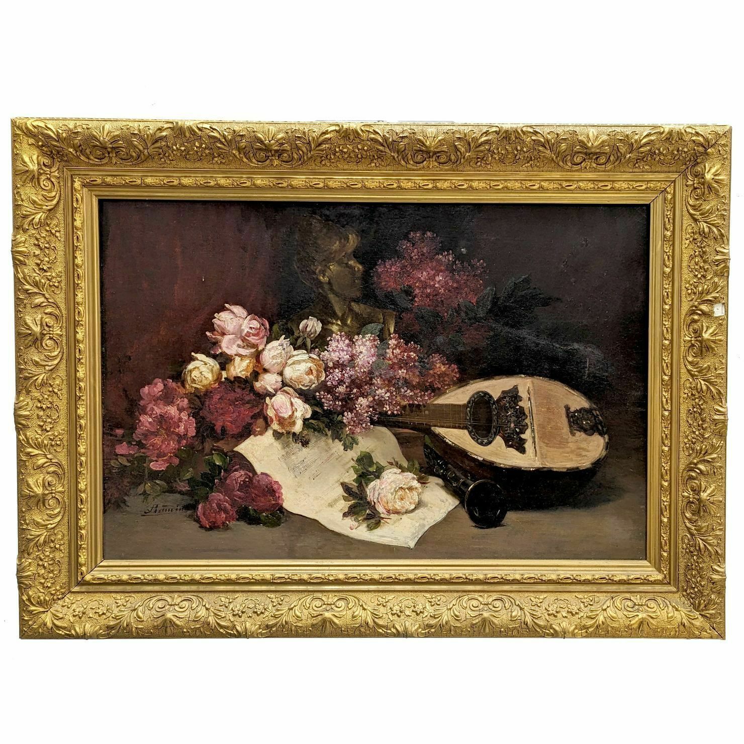 Eugène Baudin Oil On Canvas Still Life With Roses And Lilacs