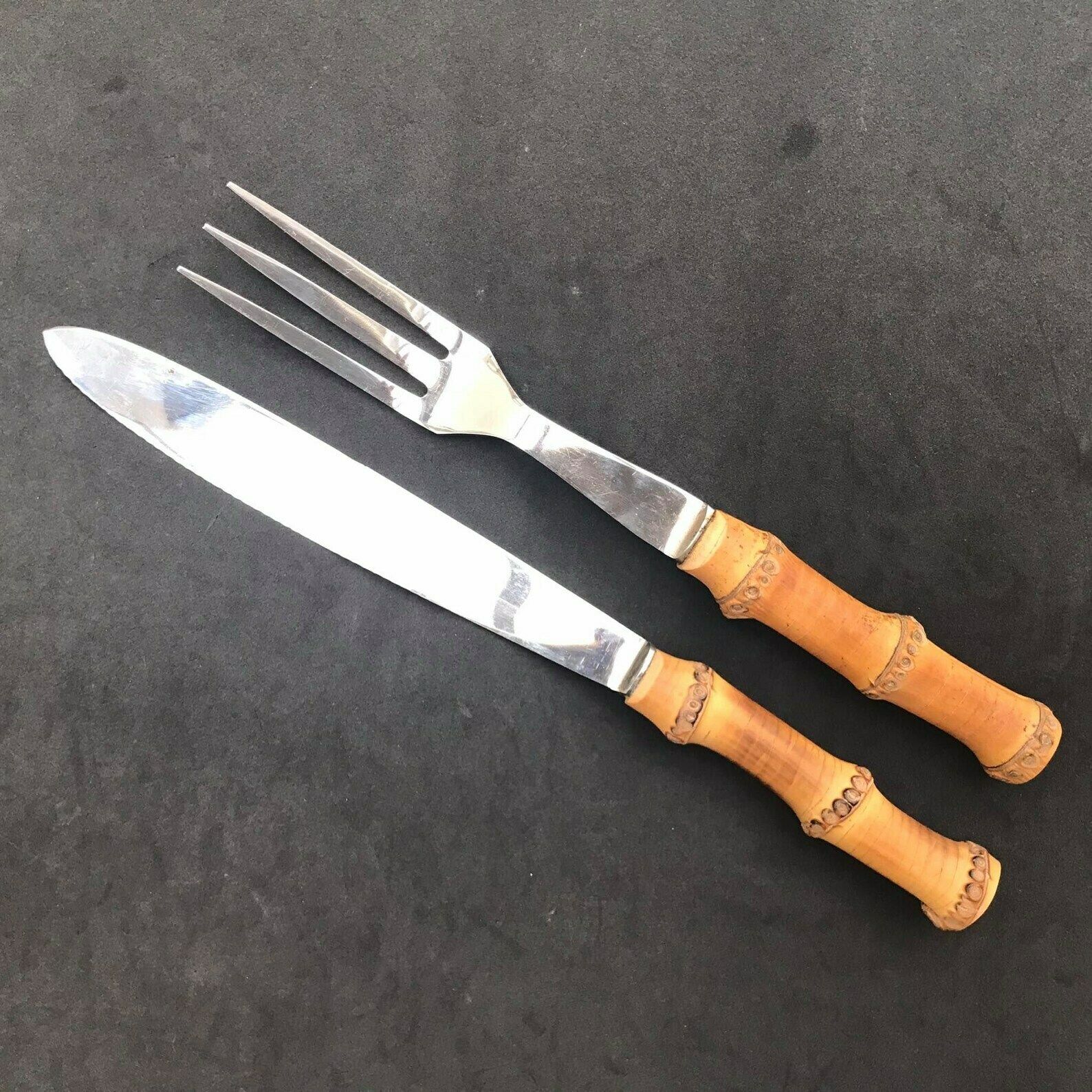 Bamboo Flatware Set Carving Extra Large Knife Fork Extra Large Boho Chic Bohemian Tiki Folk Country Food Photography Prop Nature Tiki photo furniture