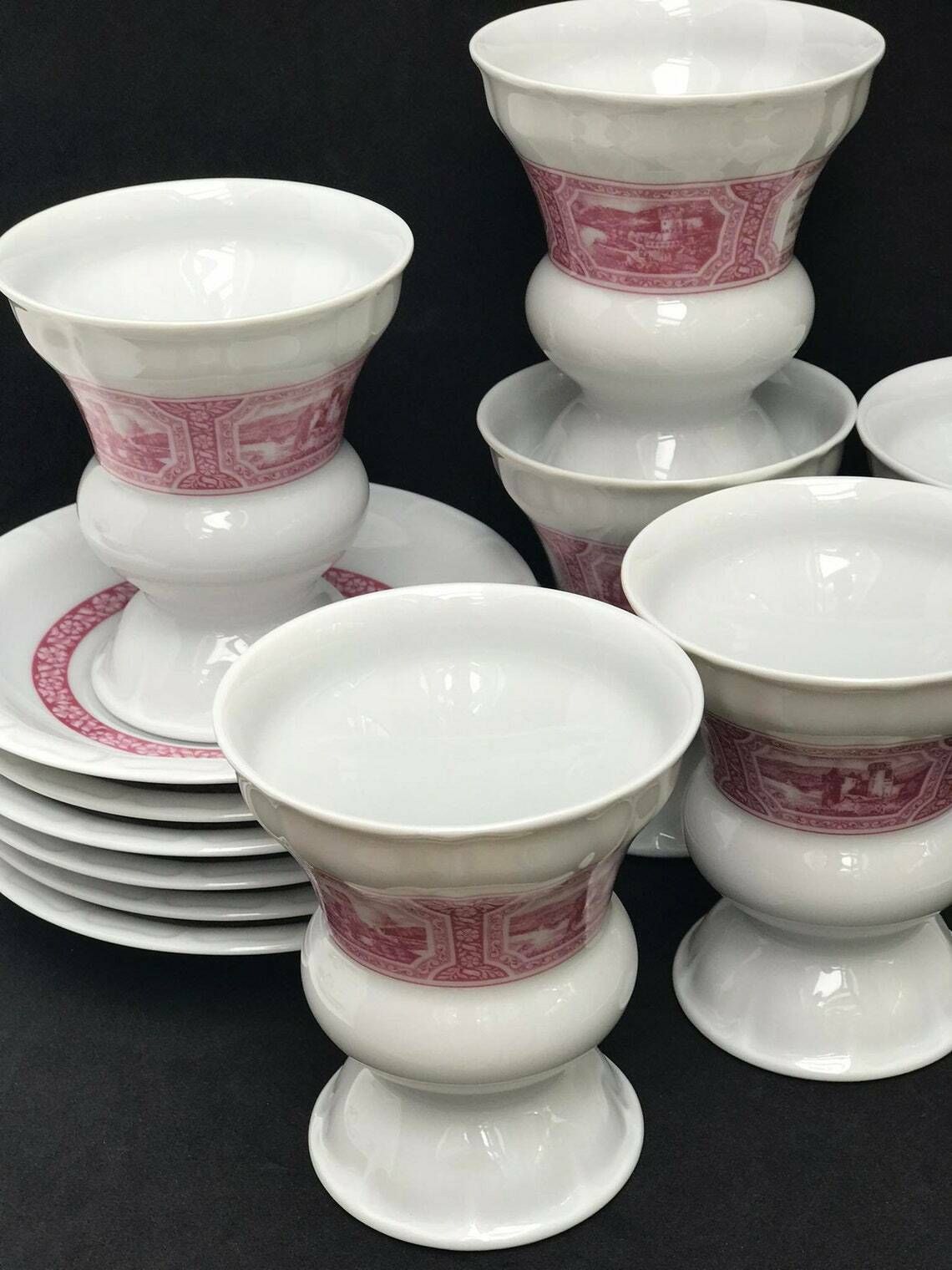 Rudesheim Tea Cups Heinrich Germany Set 6 Cups Saucers And Red White Germany Heinrich Irish Coffee Cup Goblet Rudesheimer photo 249.0