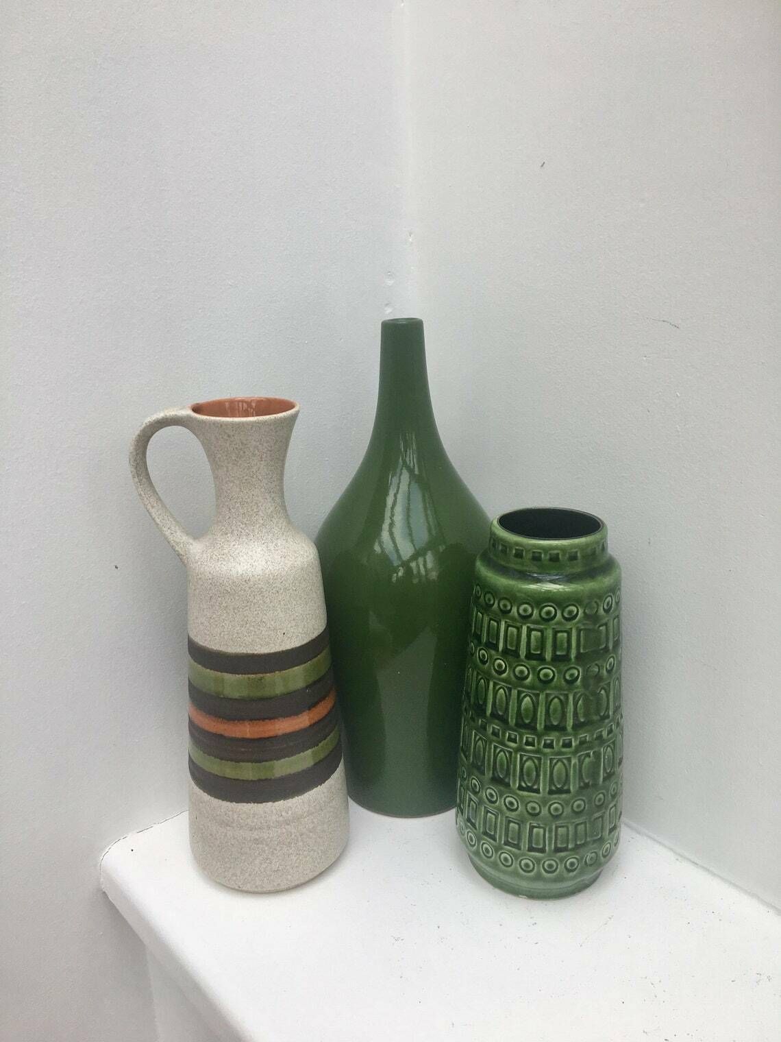 photo furniture West Germany Pottery Vase By Dumler And Breiden Form Mid Century Green Gray Orange Pottery Ceramic 1960s 1970s Pitcher With Handle Mcm