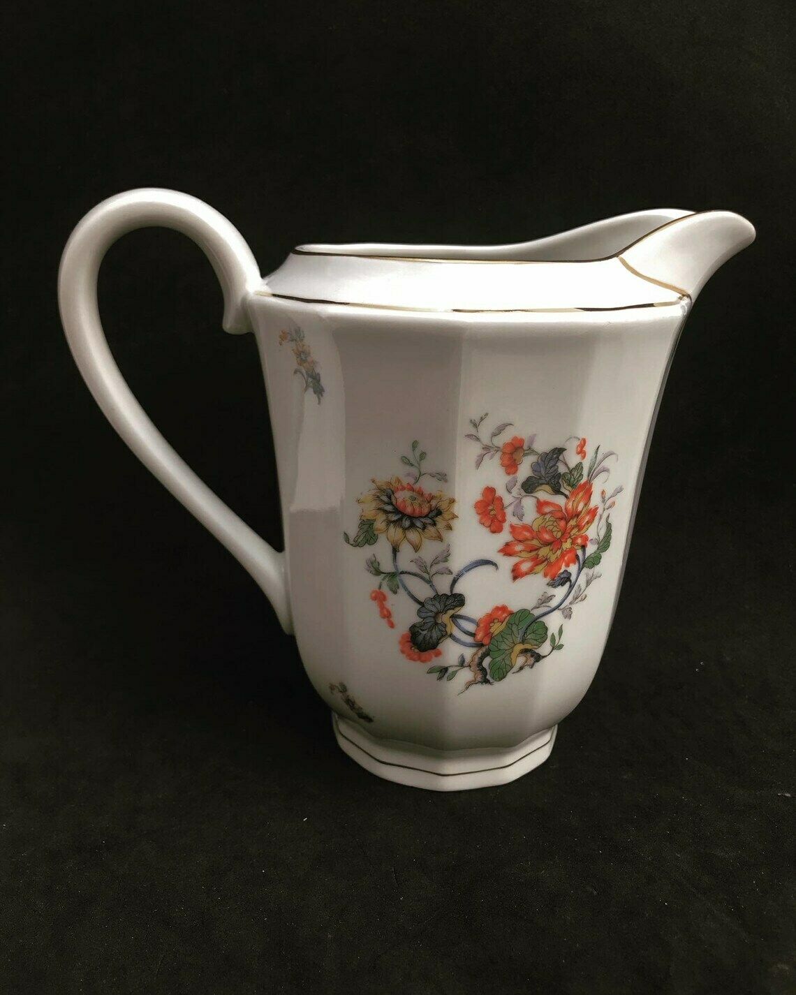 Porcelain Milk Jug Large Creamer Floral Milk Pot Tea Coffee 1940s Porcelain De Boudour Cerabel Belgium Wedding Gift Illustration Gold Rim