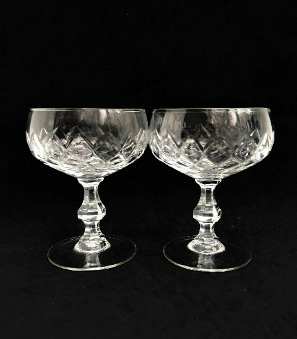 2 Vintage Champagne Coupes Glasses Crystal Cut Coupes 1920s French Set 2 Stem Bar Cart Decor Wedding Bartender Cocktail Glasses Gift