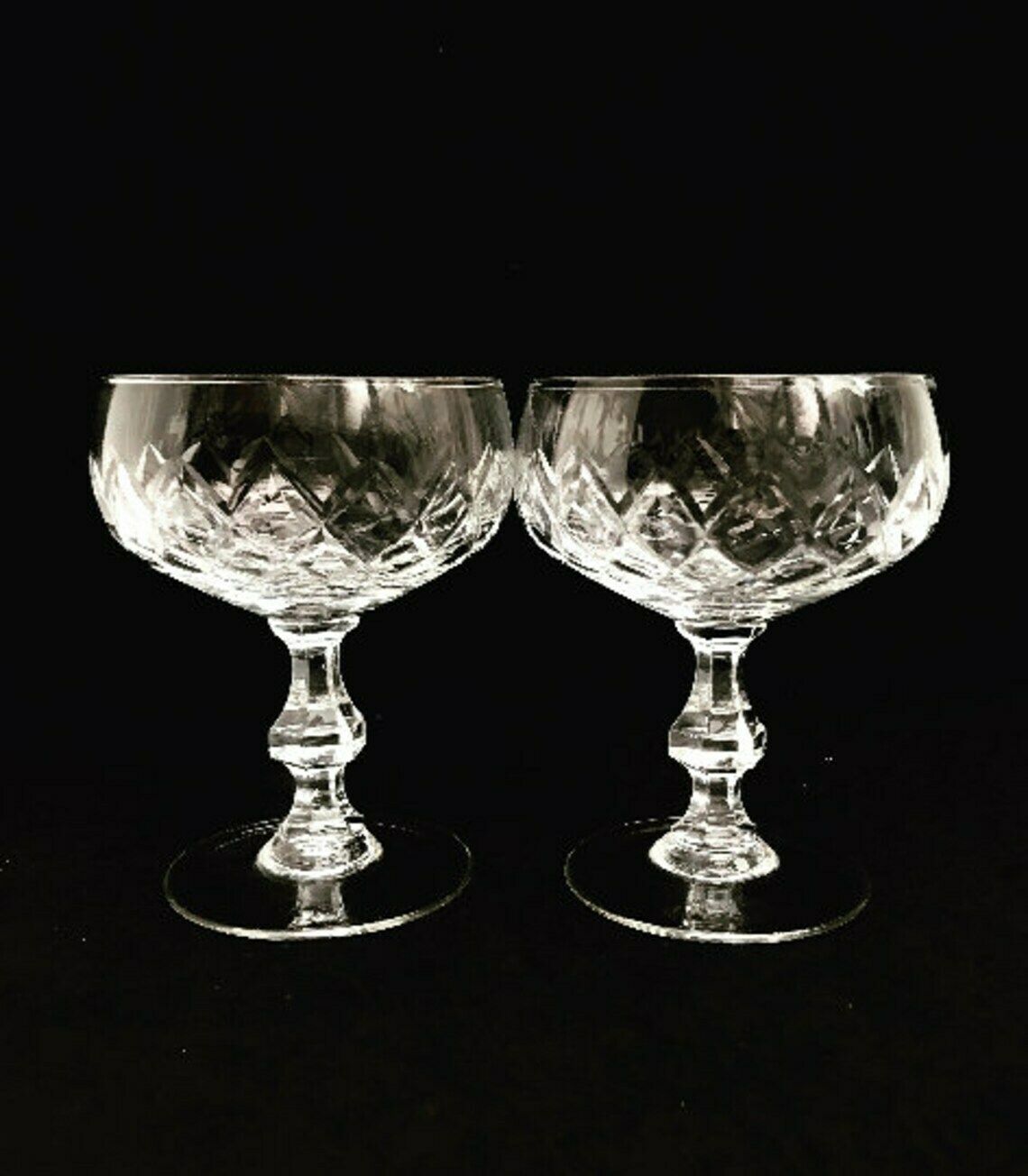 2 Vintage Champagne Coupes Glasses Crystal Cut Coupes 1920s French Set 2 Stem Bar Cart Decor Wedding Bartender Cocktail Glasses Gift photo for sale