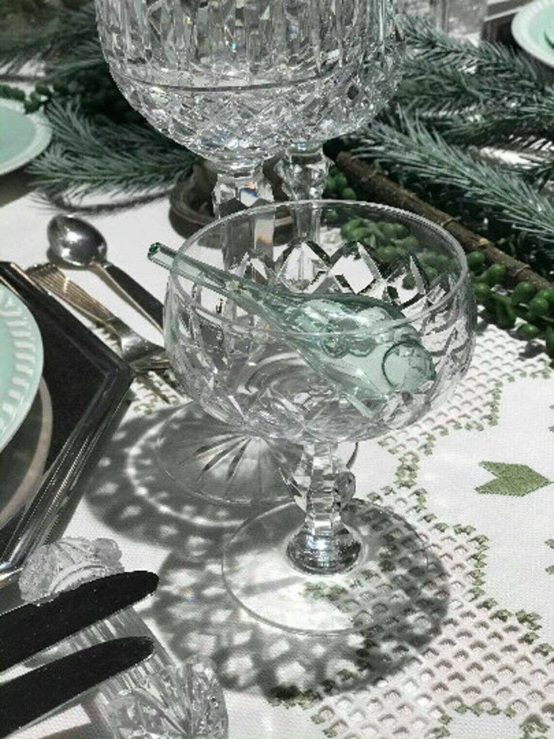 2 Vintage Champagne Coupes Glasses Crystal Cut Coupes 1920s French Set 2 Stem Bar Cart Decor Wedding Bartender Cocktail Glasses Gift photo vintage