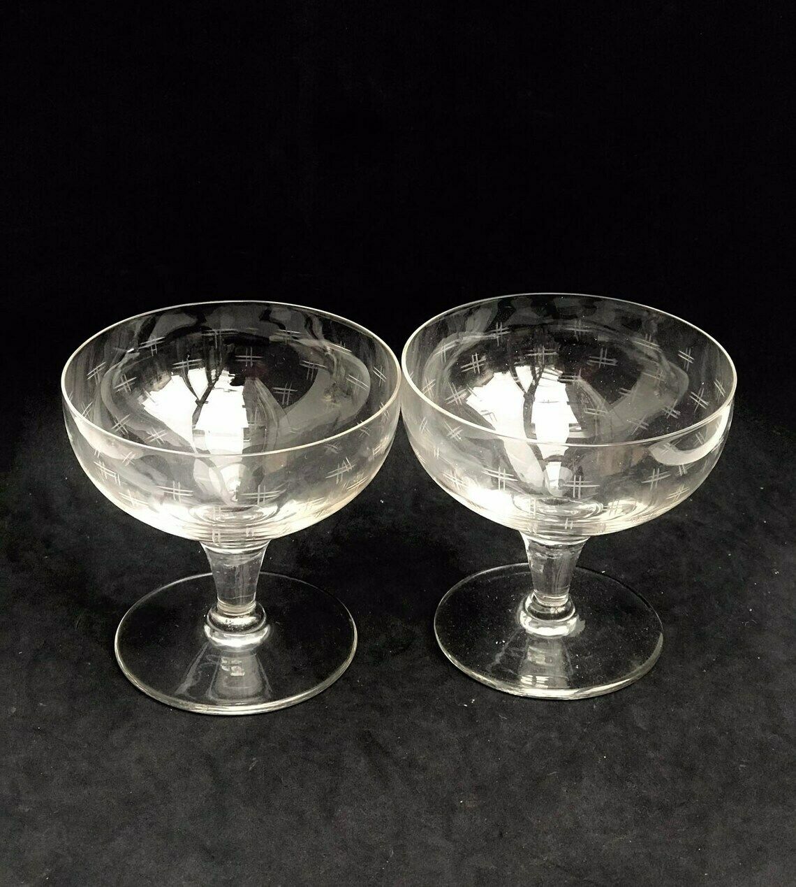 2 Antique Champagne Coupes Glasses Crystal Cut Coupes 1920s French Set 2 Stem Bar Cart Decor Wedding Bartender Cocktail Glasses Gift photo 168.0