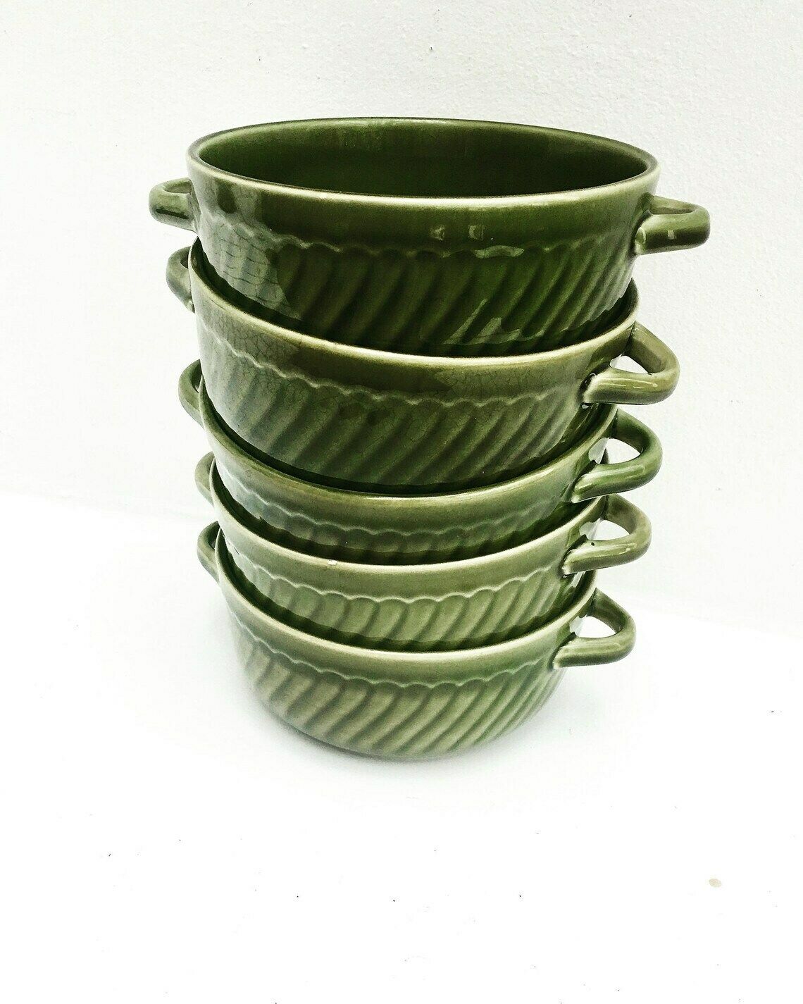 Green Soup Bowl Dinnerware Boch, Belgium Trianon With Handles Dishes La Louviere Belgium Trianon Model Green Dinnerware, Belgian Pottery photo furniture