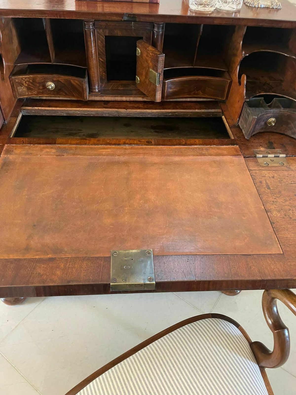 Large Antique William And Mary Burr Walnut Herringbone Inlaid Two Part Bureau photo vinterior