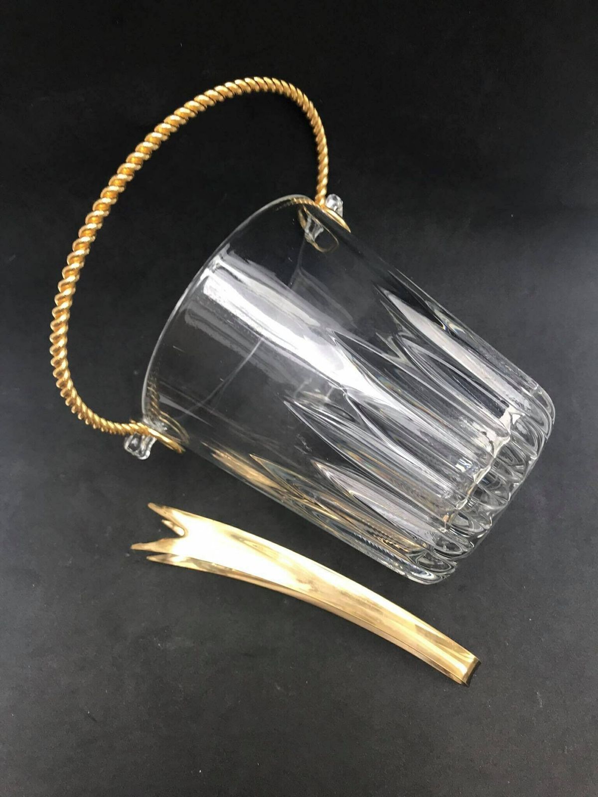 Ice Bucket Vintage, Heavy Glass Ice Bucket Golden Handle , 50s. Carved, Bar Accessories, Mid Century Modern, Vintage Bar, Cocktails. photo buy