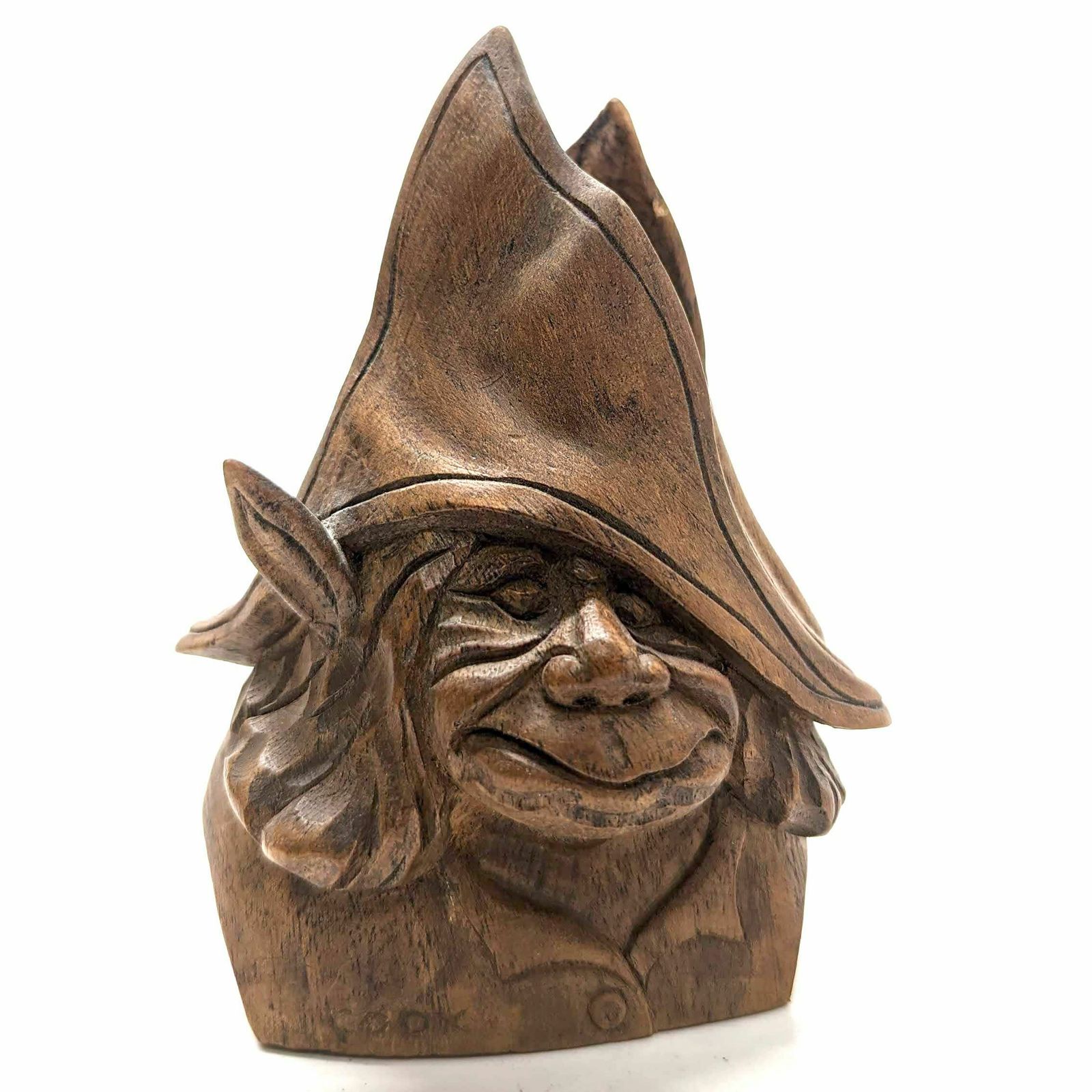 Funny Wooden Sculpture Signed Cook In Wood, 20th Century