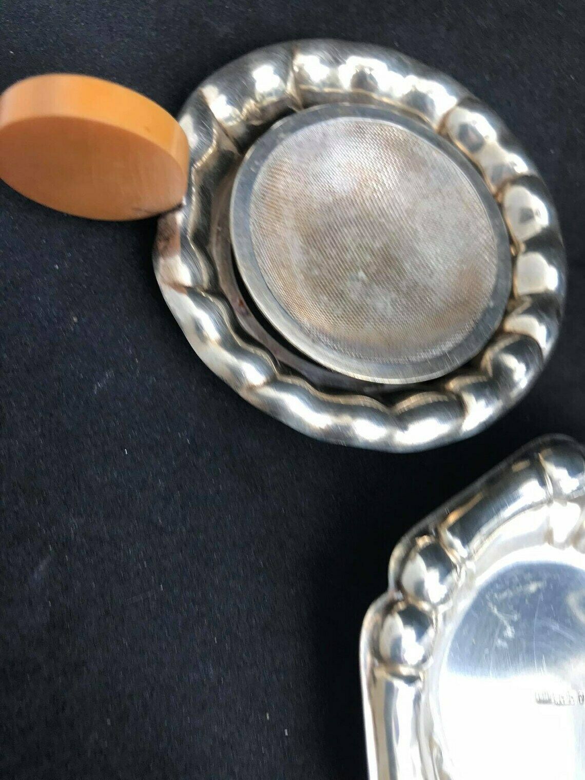 photo for sale Tea Strainer Antique Silver Plated Vintage With Underplate And A Small Sweet Dish Wedding Gift Hostess Gift Bakelite Antique Strainer