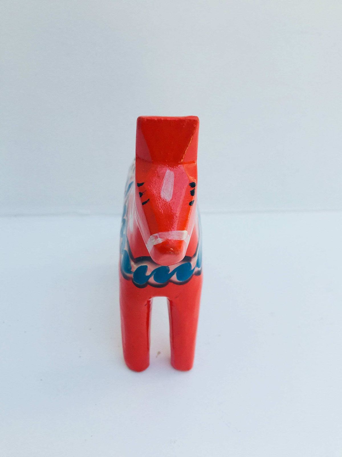 Dala Horse Wooden Figurine Swedish By Nils Olsson 15 Cm Original Sticker Scandinavian Modern Hand Painted Scandinavian Design Red Wood photo 122.0