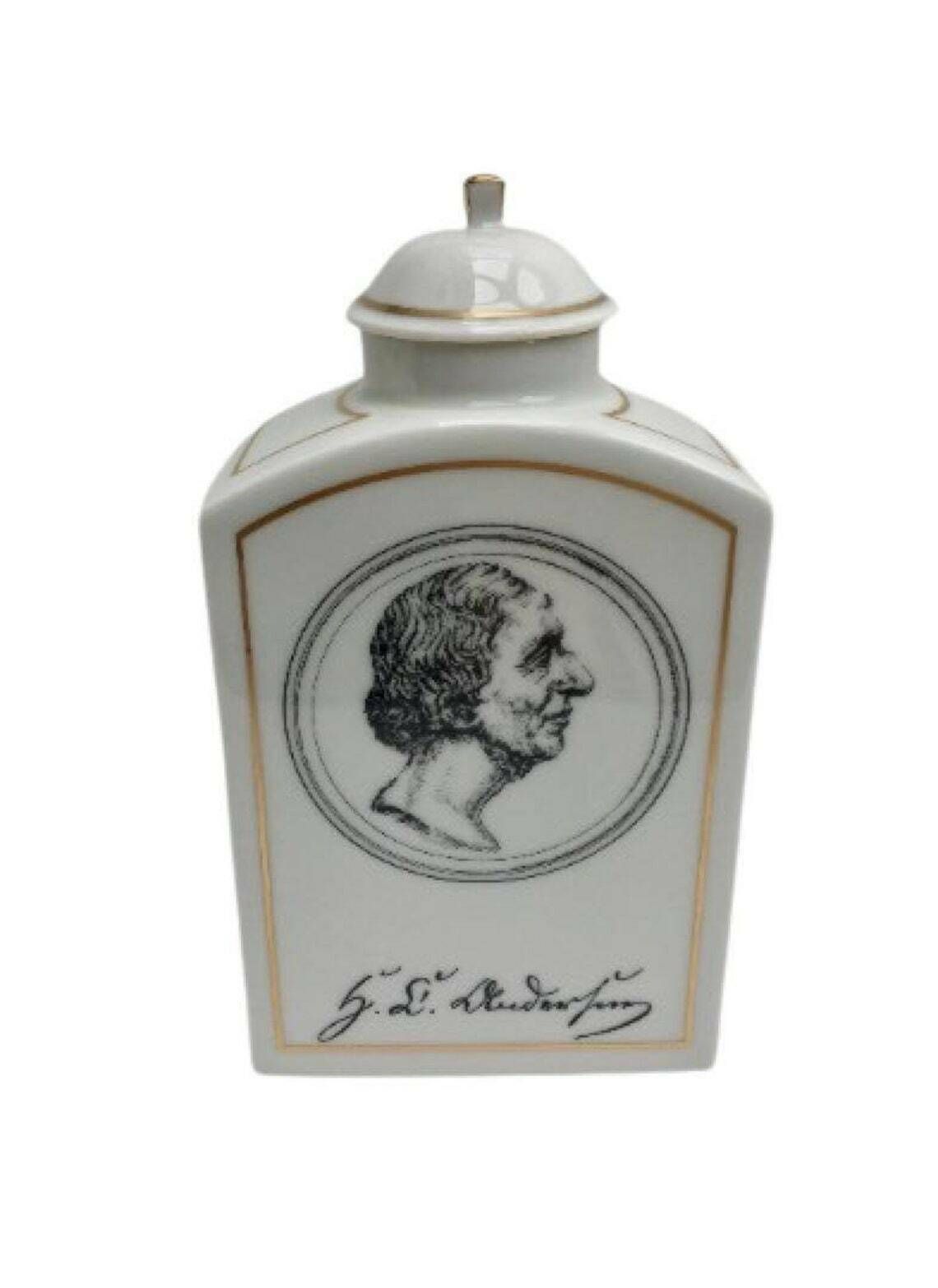 Tea Caddy Bing & Grondahl B And G White Porcelain Canister Hans Christian Andersen Tea Caddy Denmark Danish Design Gift For Her Gold Trime