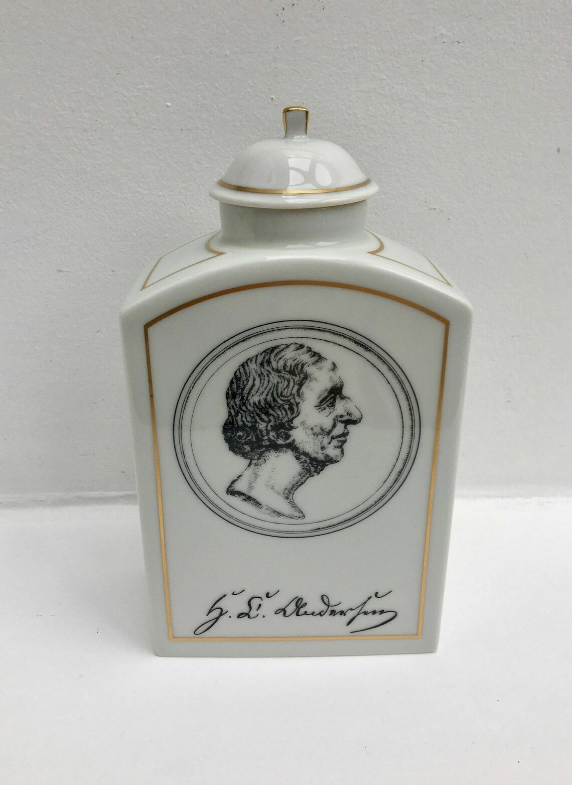 Tea Caddy Bing & Grondahl B And G White Porcelain Canister Hans Christian Andersen Tea Caddy Denmark Danish Design Gift For Her Gold Trime photo Home Decor