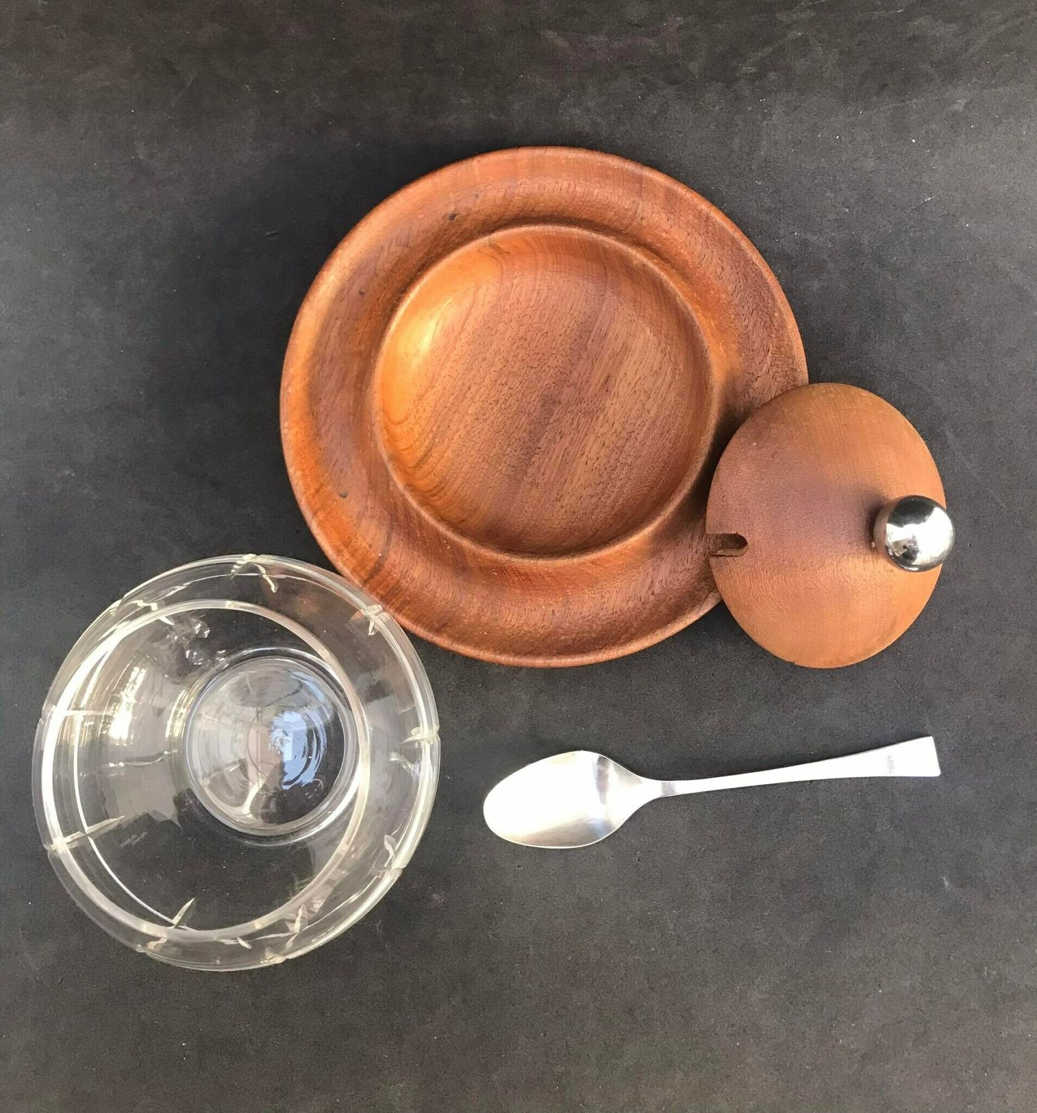 Danish Sugar Bowl Vintage Jam Bowl With Lid Mid Century Design, Scandinavian Glass And Teak Mcm Nordic Sweets Dish photo furniture