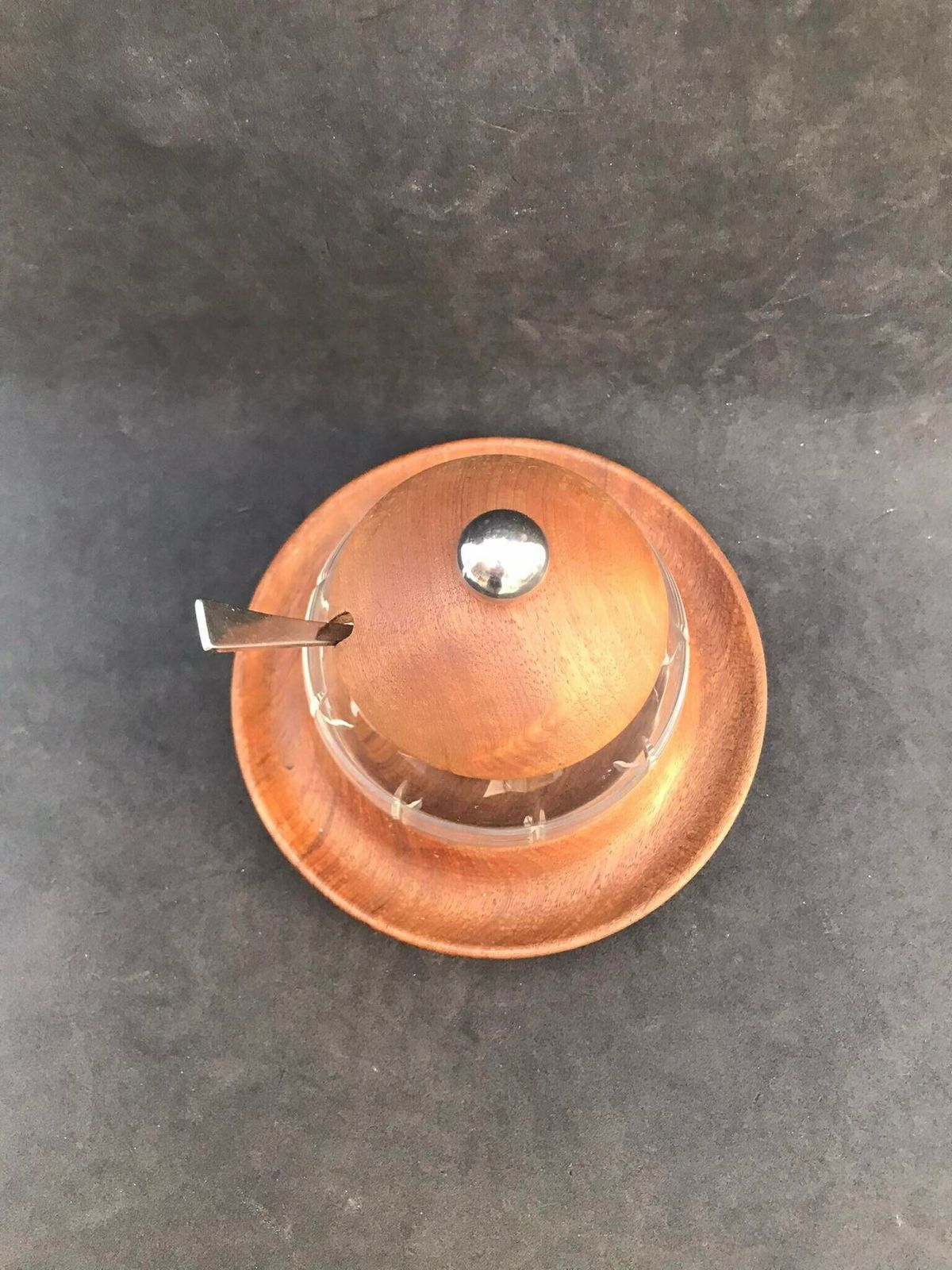 Danish Sugar Bowl Vintage Jam Bowl With Lid Mid Century Design, Scandinavian Glass And Teak Mcm Nordic Sweets Dish photo 123.0