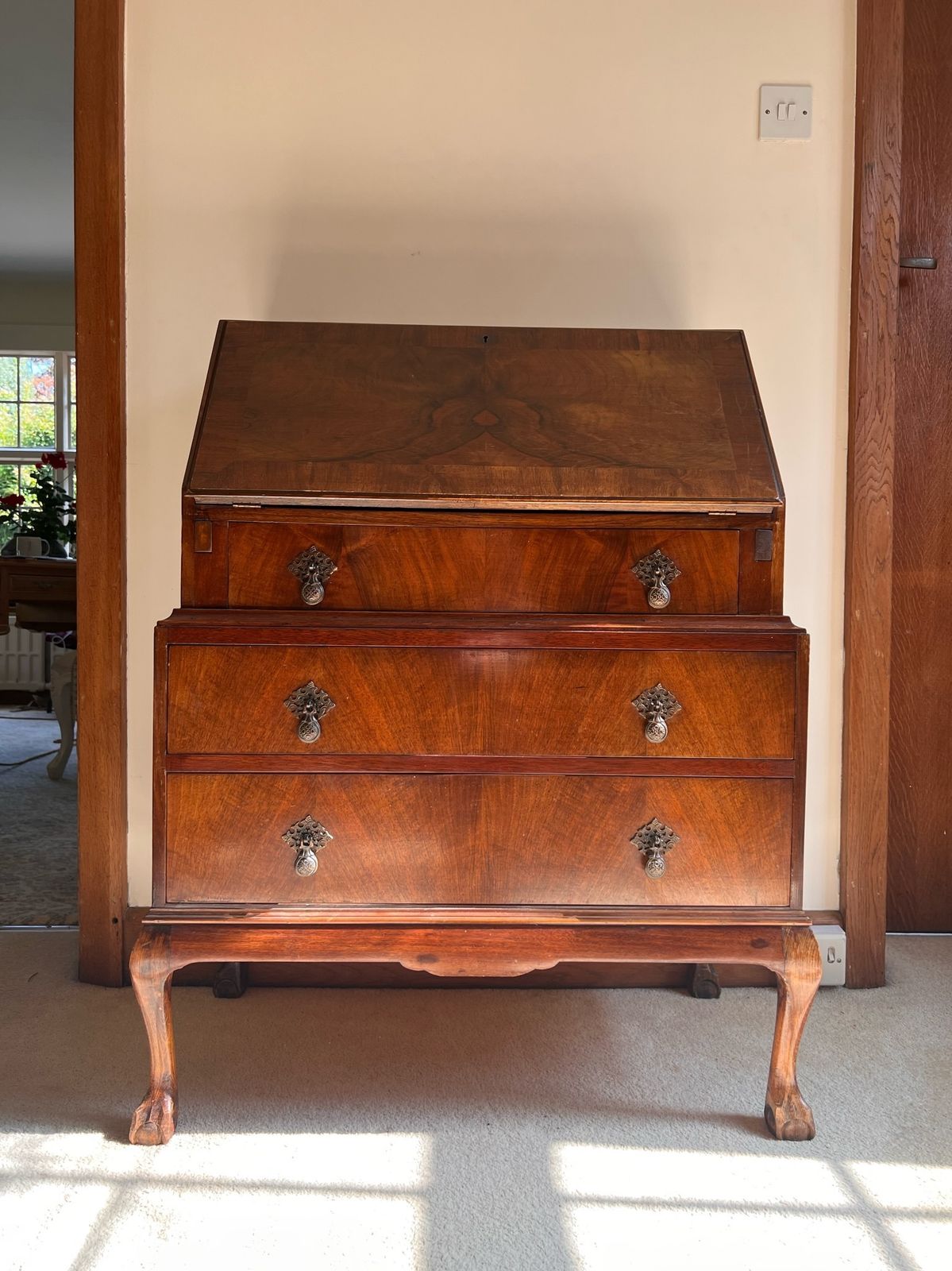 Antique Walnut Burr Bureau, 1800s