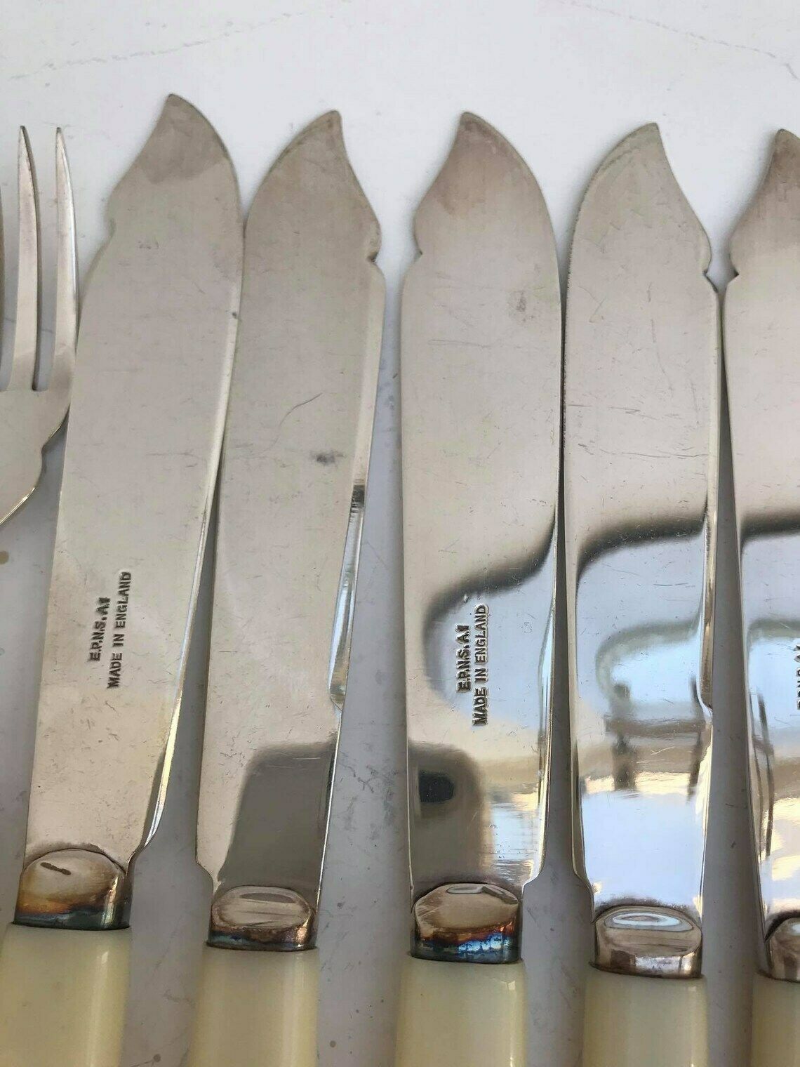Fish Flatware Forks 12 Boxed Seafood Cutlery Silver Plated Bands, Stainless Steel And Ivorine Table Holiday Dinner Wedding Gift photo 167.0
