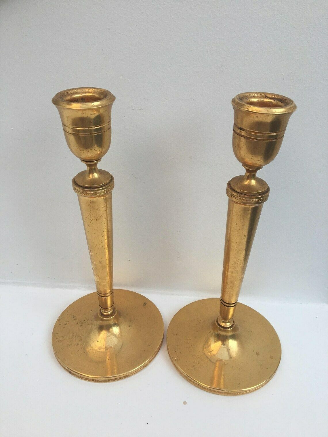 Golden Candlestick Pair Of Heavy Cast Golden Art Deco Candle Holder Holiday Orfèvrerie Delheid Hollywood Regency Wedding Decor Gold Accent photo Home Decor