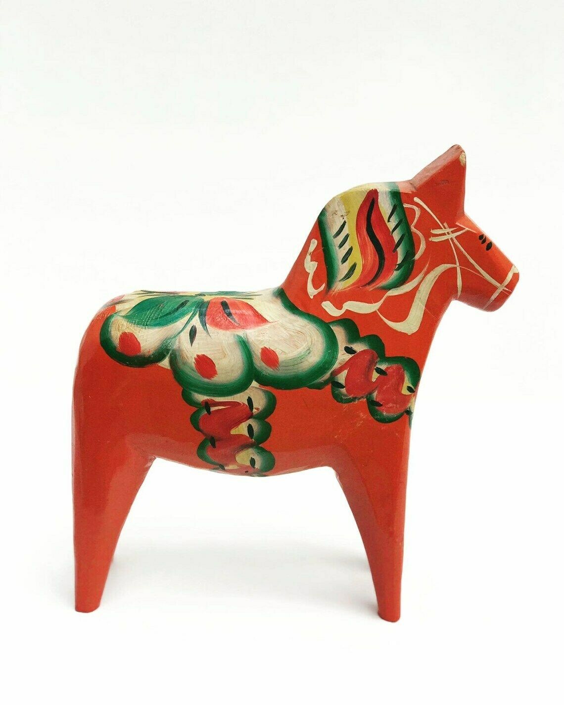 Dala Horse Houten Beeldje Zweeds Nils Olsson 17 Cm Met Sticker En Stof Scandinavisch Handgeschilderd Scandinavisch Design Rood Hout photo for sale