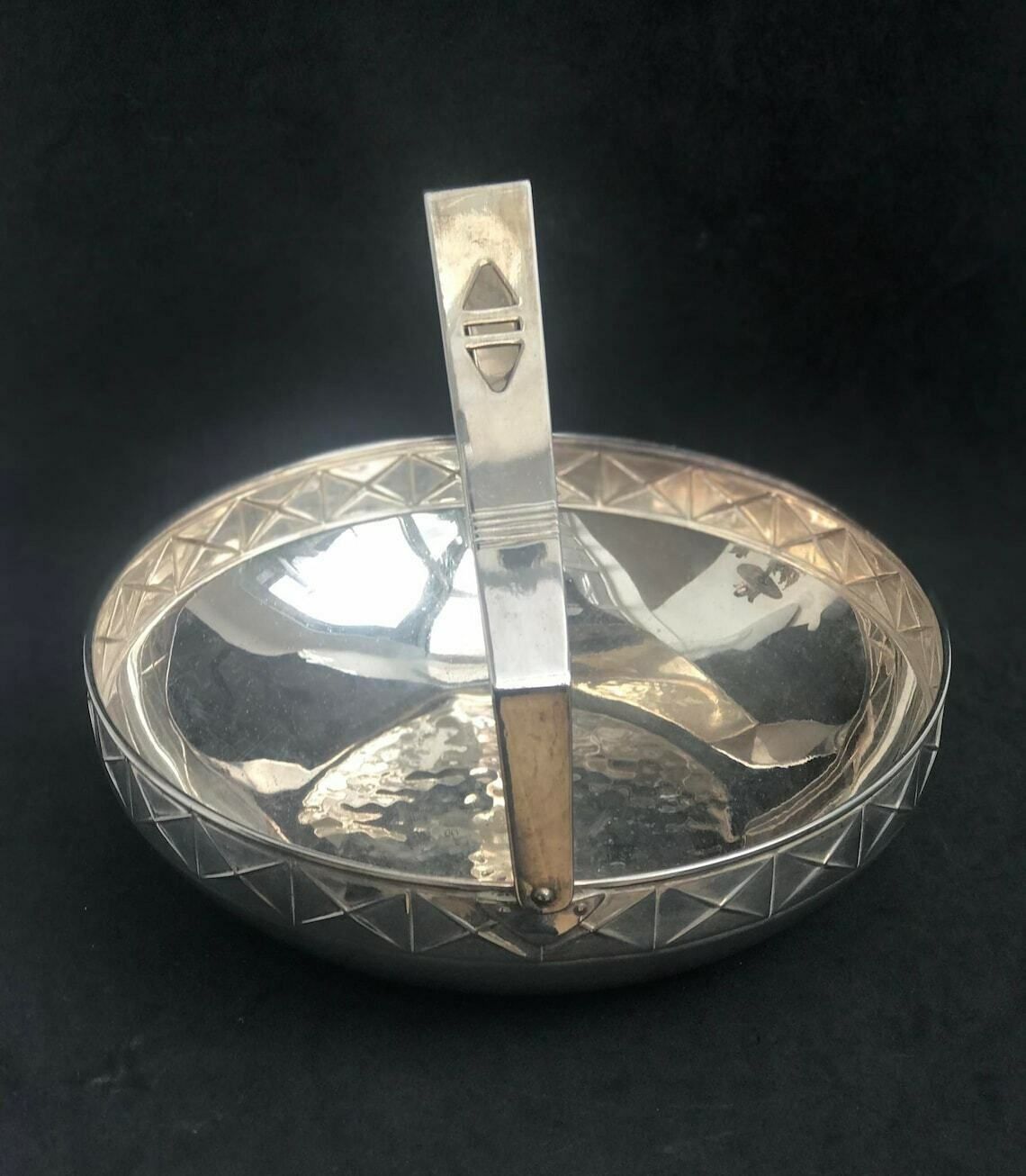 Art Deco Scandinavian Fruit Basket, Metal Bowl With Handle, Silver Plated, 1940. Fruit Basket, Centerpiece, Danish Bowl, 1940s