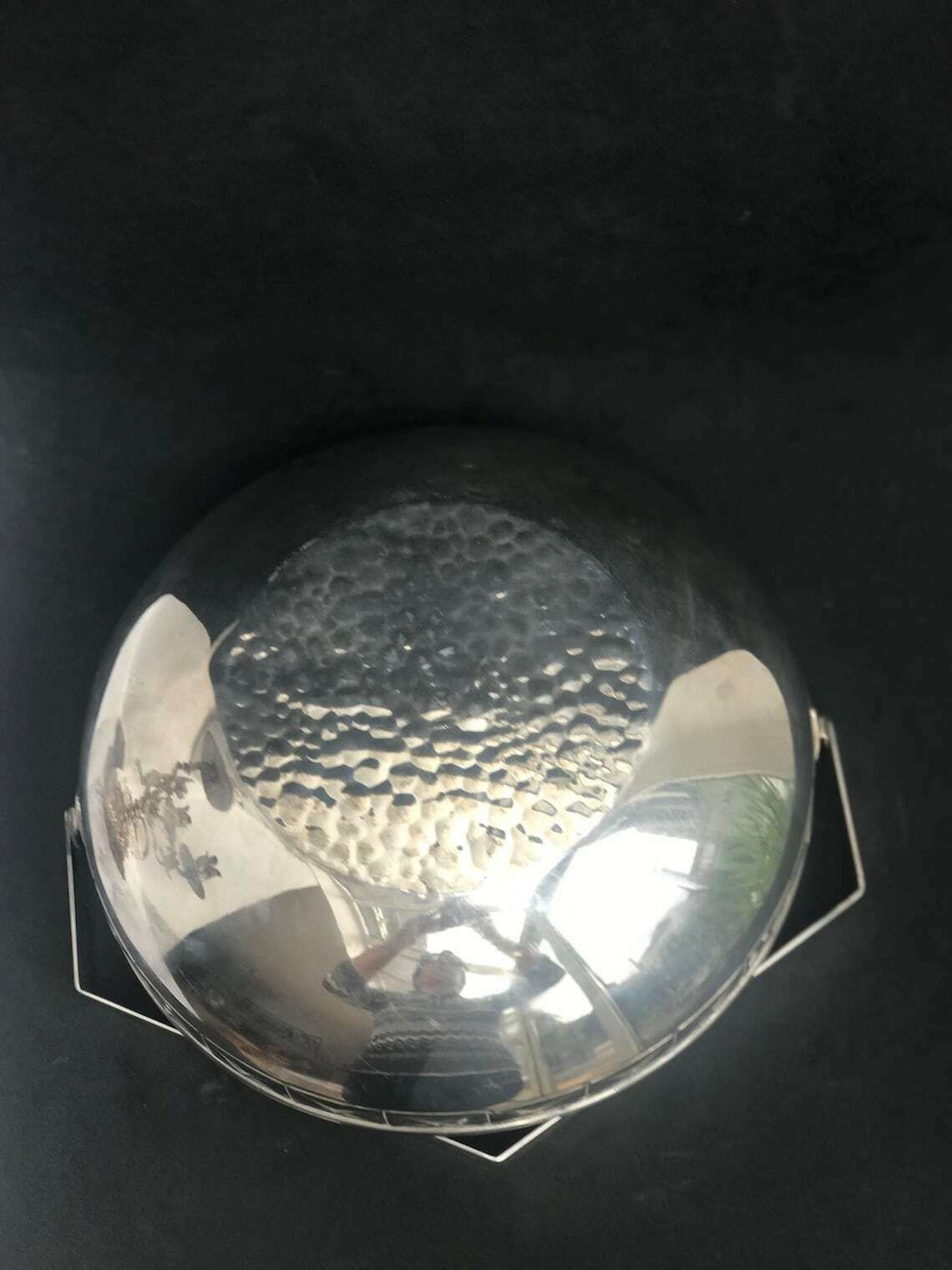 Art Deco Scandinavian Fruit Basket, Metal Bowl With Handle, Silver Plated, 1940. Fruit Basket, Centerpiece, Danish Bowl, 1940s photo for sale