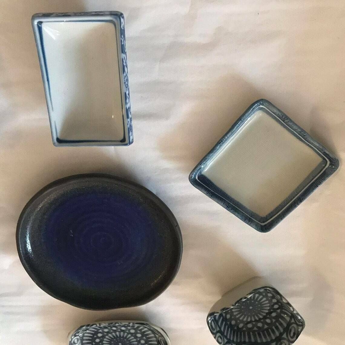Japanese Bowls Plates Set Serving Sauce Dish, Dinner Sashimi Plate Asian Food Dish Blue Ceramic Porcelain Fish Serving Tray photo buy